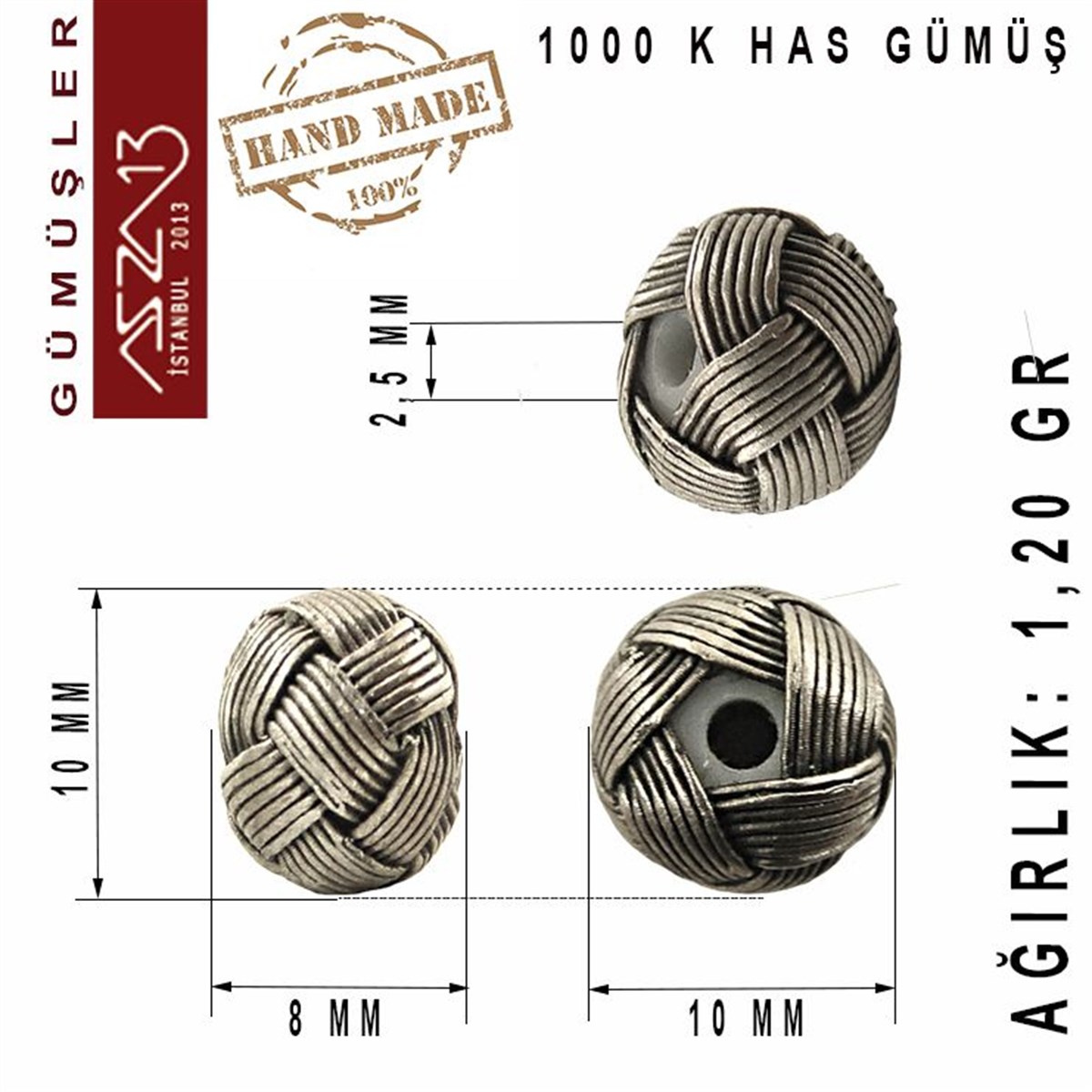 Kazaziye Tasarım MalzemeleriGÜMÜŞazza138x10 mm Çaplarında 1000K Eskitilmiş Gümüş Kazaziye Top / Paket İçeriği 1 Adet