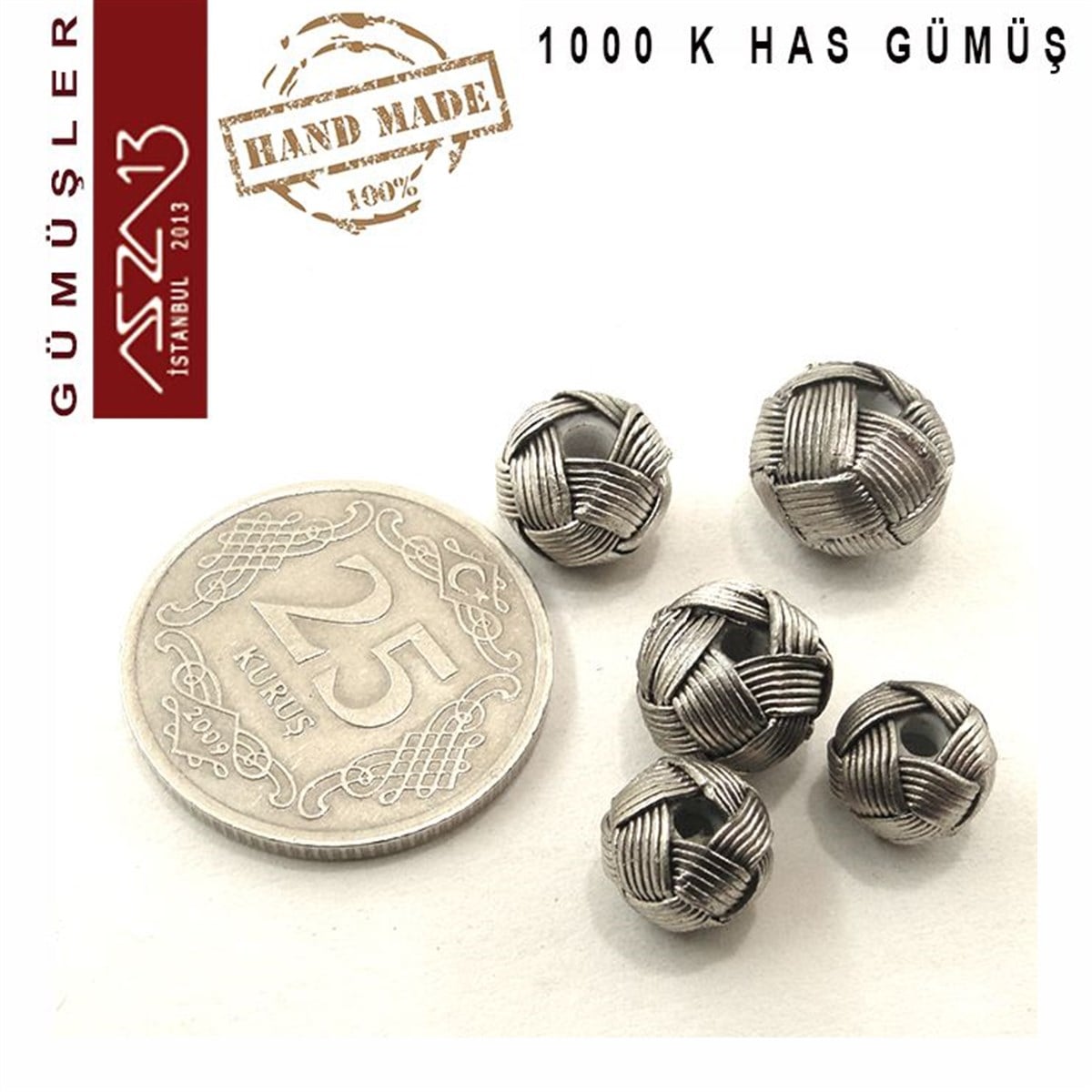 Kazaziye Tasarım MalzemeleriGÜMÜŞazza138x10 mm Çaplarında 1000K Eskitilmiş Gümüş Kazaziye Top / Paket İçeriği 1 Adet