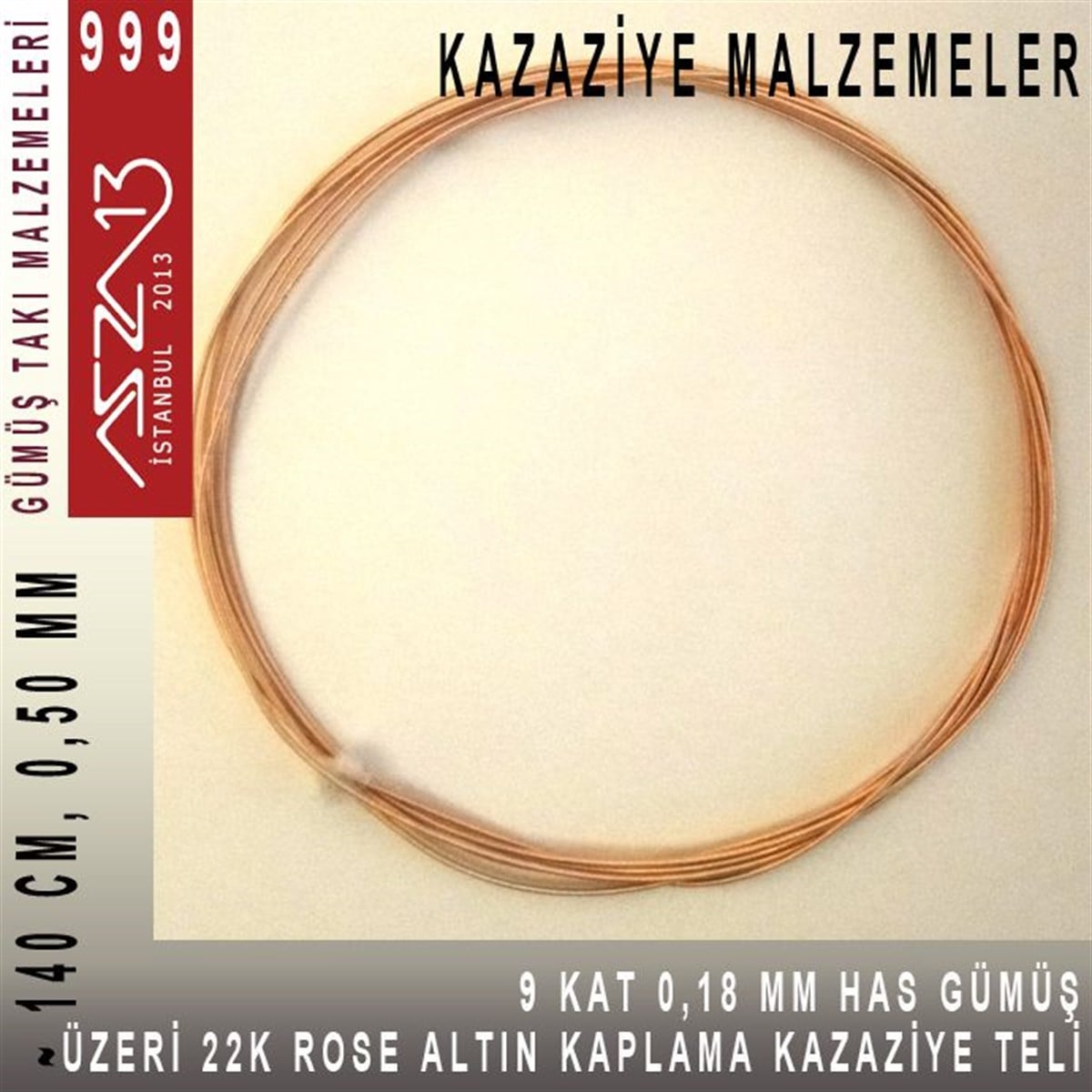 Kazaziye Tasarım MalzemeleriGÜMÜŞazza139 Kat (18 Mikron Telden), 140 cm, 1000K Gümüş 22K Rose Altın Kaplamalı Kazaziye Teli / Paket İçeriği 1 Adet