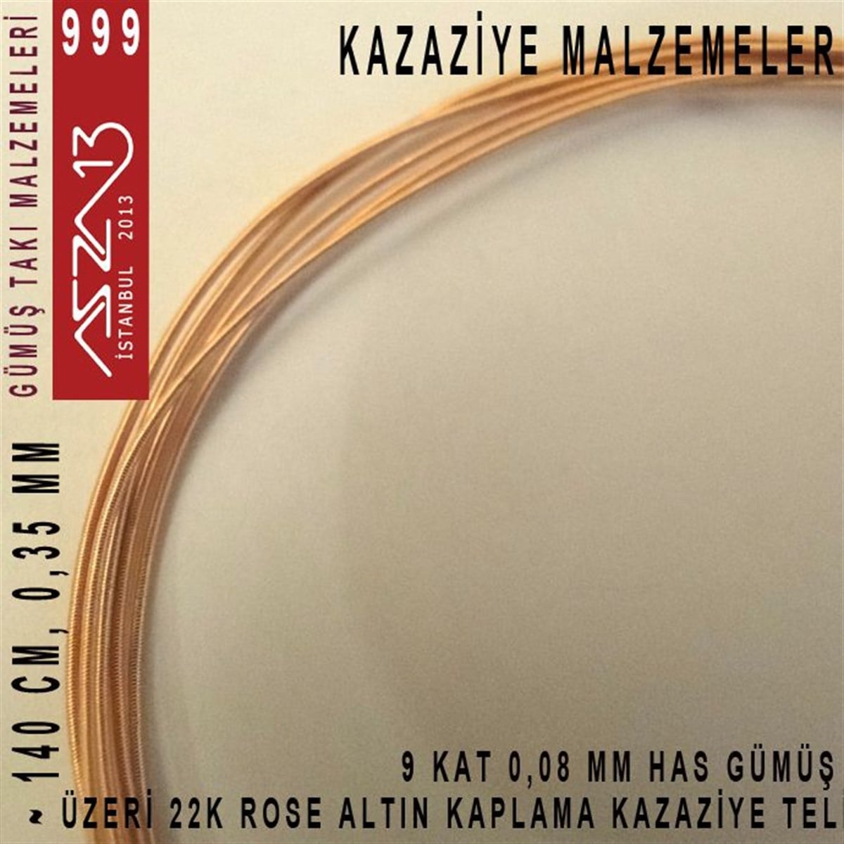 Kazaziye Tasarım MalzemeleriGÜMÜŞazza139 Kat (8 Mikron Telden), 140 cm, 1000K Gümüş 22K Rose Altın Kaplamalı Kazaziye Teli / Paket İçeriği 1 Adet
