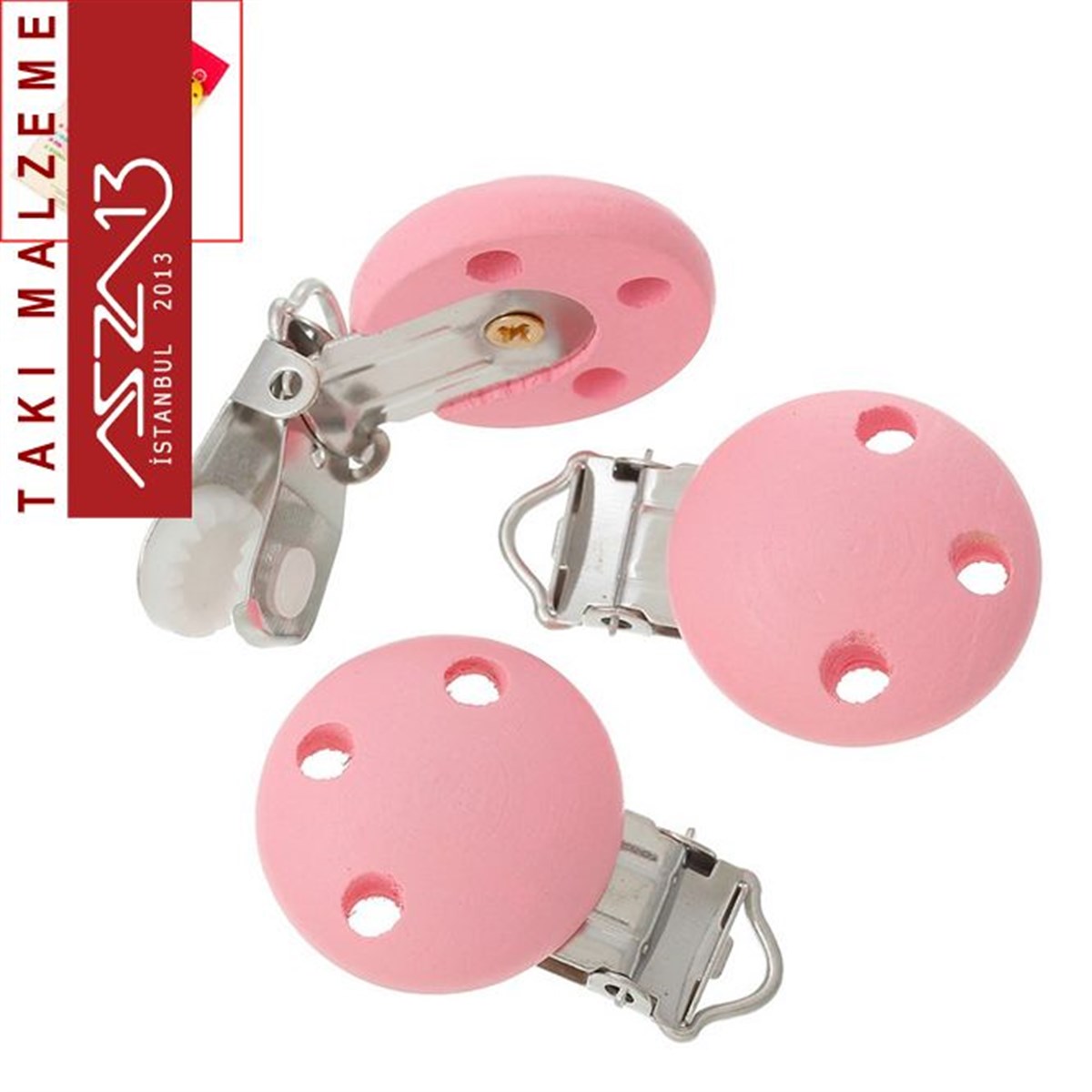 Klipsler, Kancalar, Bitler, Kapamalar, HalkalarTAKI MALZEMEMarkasızPembe - Ahşap Emzik Klipsi / Paket İçeriği 1 Adet