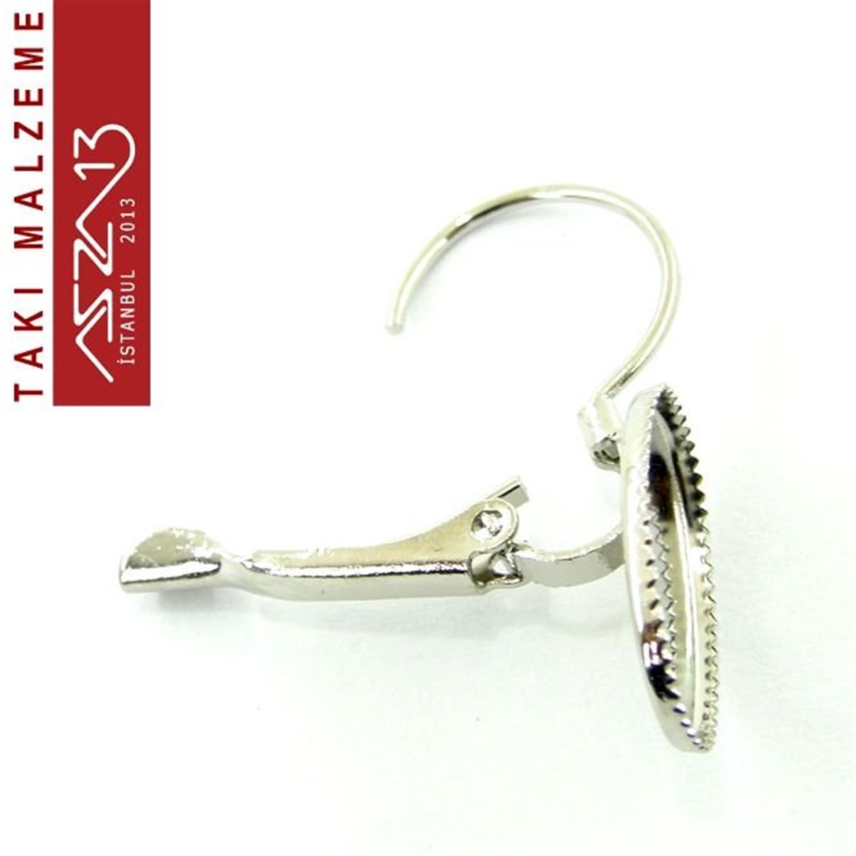Klipsler, Kancalar, Bitler, Kapamalar, HalkalarTAKI MALZEMEMarkasızNikel Kaplamalı, 10X14 mm Oval Taş Yuvalı  Kilitli Küpe Kancası / Paket İçeriği 1 Çift