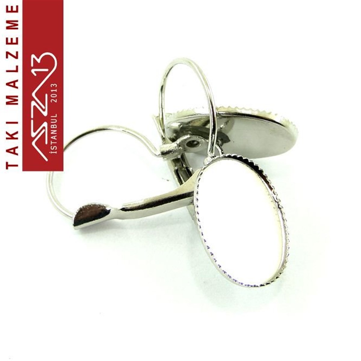Klipsler, Kancalar, Bitler, Kapamalar, HalkalarTAKI MALZEMEMarkasızNikel Kaplamalı, 10X14 mm Oval Taş Yuvalı  Kilitli Küpe Kancası / Paket İçeriği 1 Çift