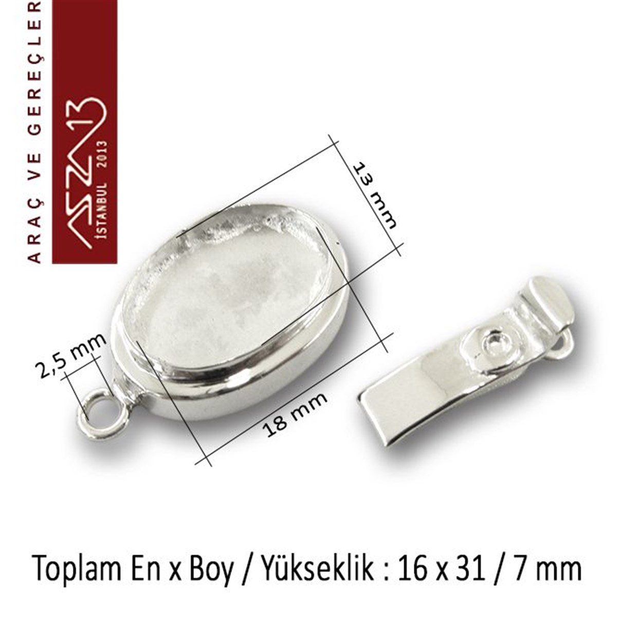 Klipsler, Kancalar, Bitler, Kapamalar, HalkalarTAKI MALZEMEBeadSmithGümüş Kaplama, 13x18 mm Yuva Çap'lı, Pim'li Klips / Paket İçeriği 1 Adet
