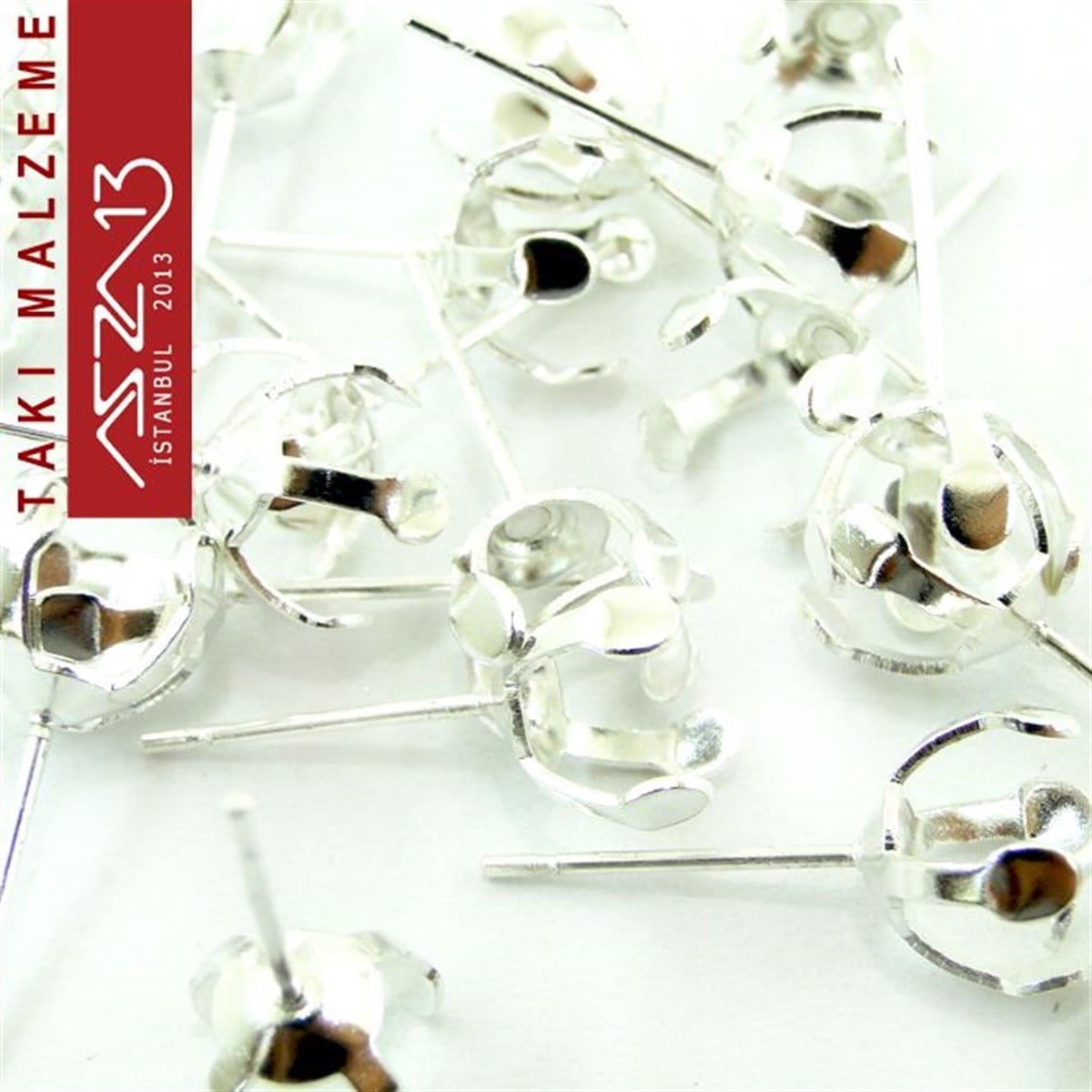 Klipsler, Kancalar, Bitler, Kapamalar, HalkalarTAKI MALZEMEMarkasızGümüş Kaplamalı, 8 mm Tırnaklı Yuva Küpe Kancası / Paket İçeriği 5 Çift