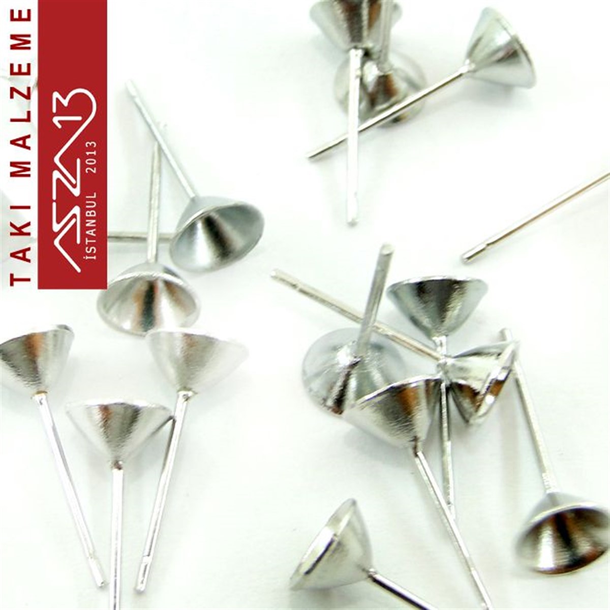 Klipsler, Kancalar, Bitler, Kapamalar, HalkalarTAKI MALZEMEMarkasızNikel Kaplamalı - Freenickel - 6 mm - Konik Yuvalı Küpe Çivisi / 10 Adet