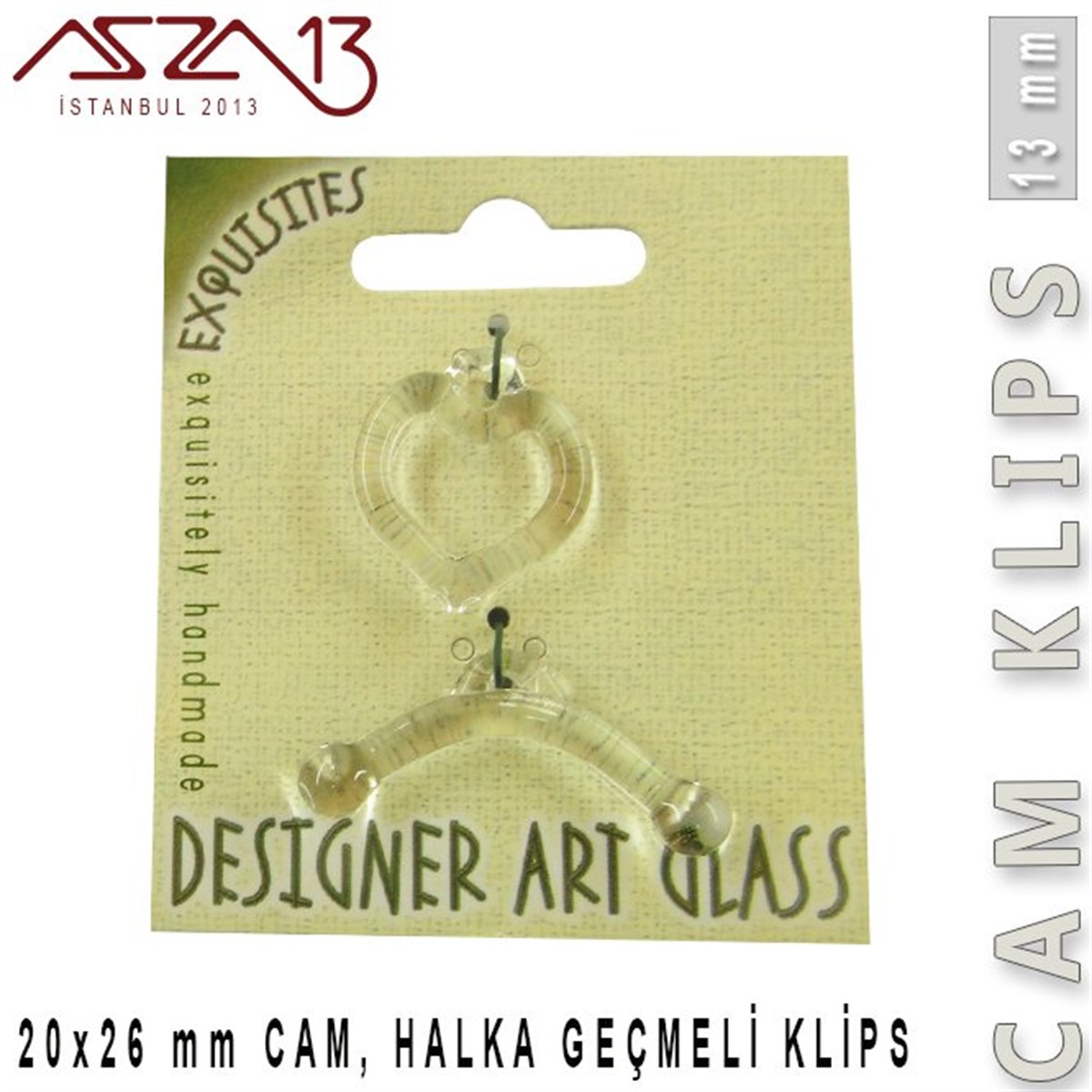 Klipsler, KilitlerTAKI MALZEMEBeadSmithCrystal, 13 mm, Cam Geçmeli Kalp Klips / Paket İçeriği 1 Adet