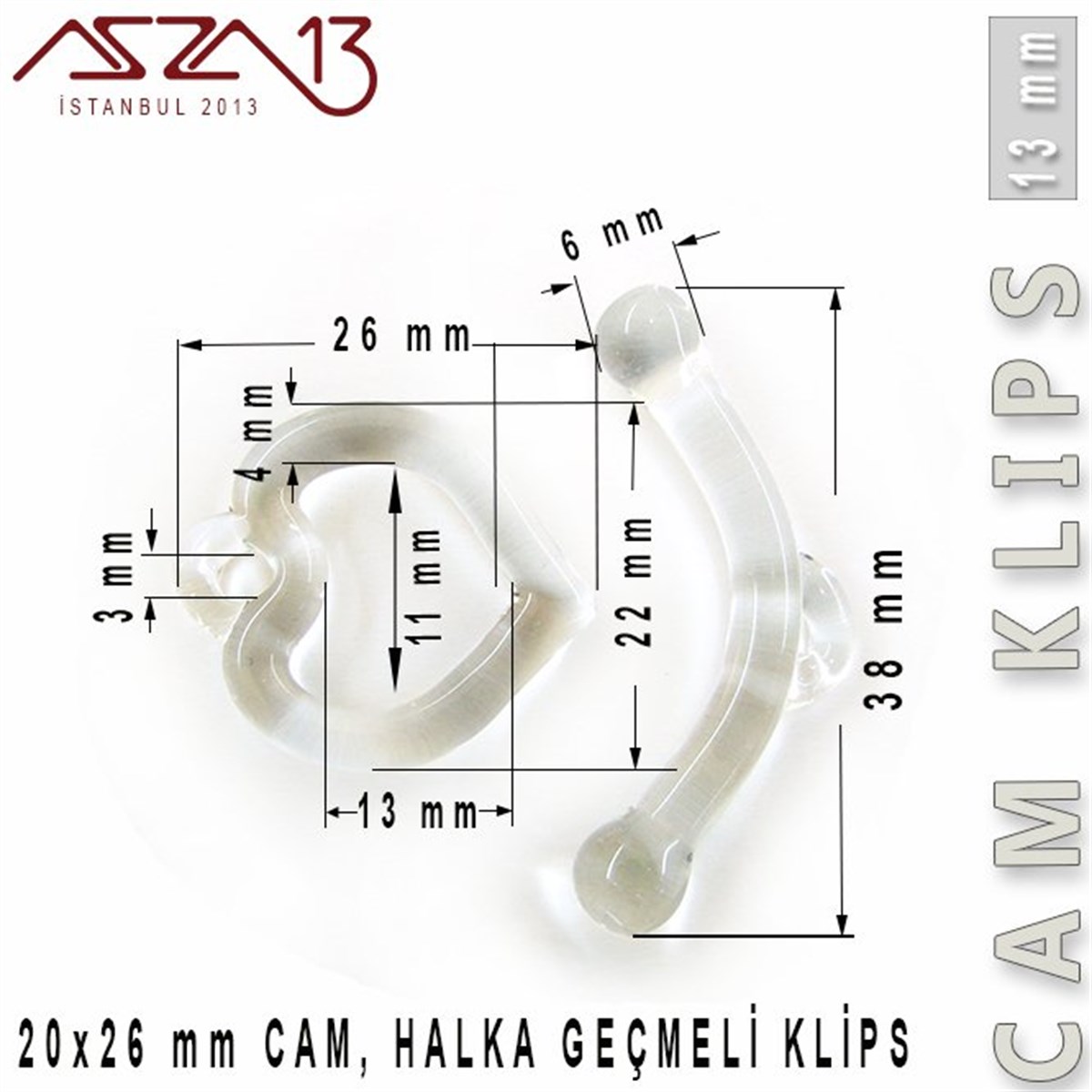 Klipsler, KilitlerTAKI MALZEMEBeadSmithCrystal, 13 mm, Cam Geçmeli Kalp Klips / Paket İçeriği 1 Adet