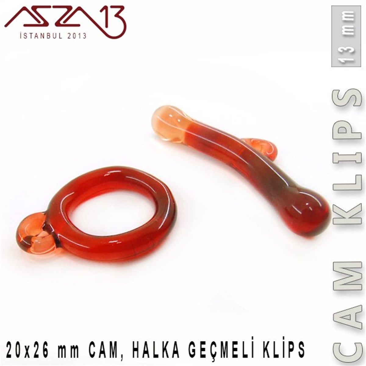 Klipsler, KilitlerTAKI MALZEMEBeadSmithGarnet, 13 mm, Cam Geçmeli Klips / Paket İçeriği 1 Adet