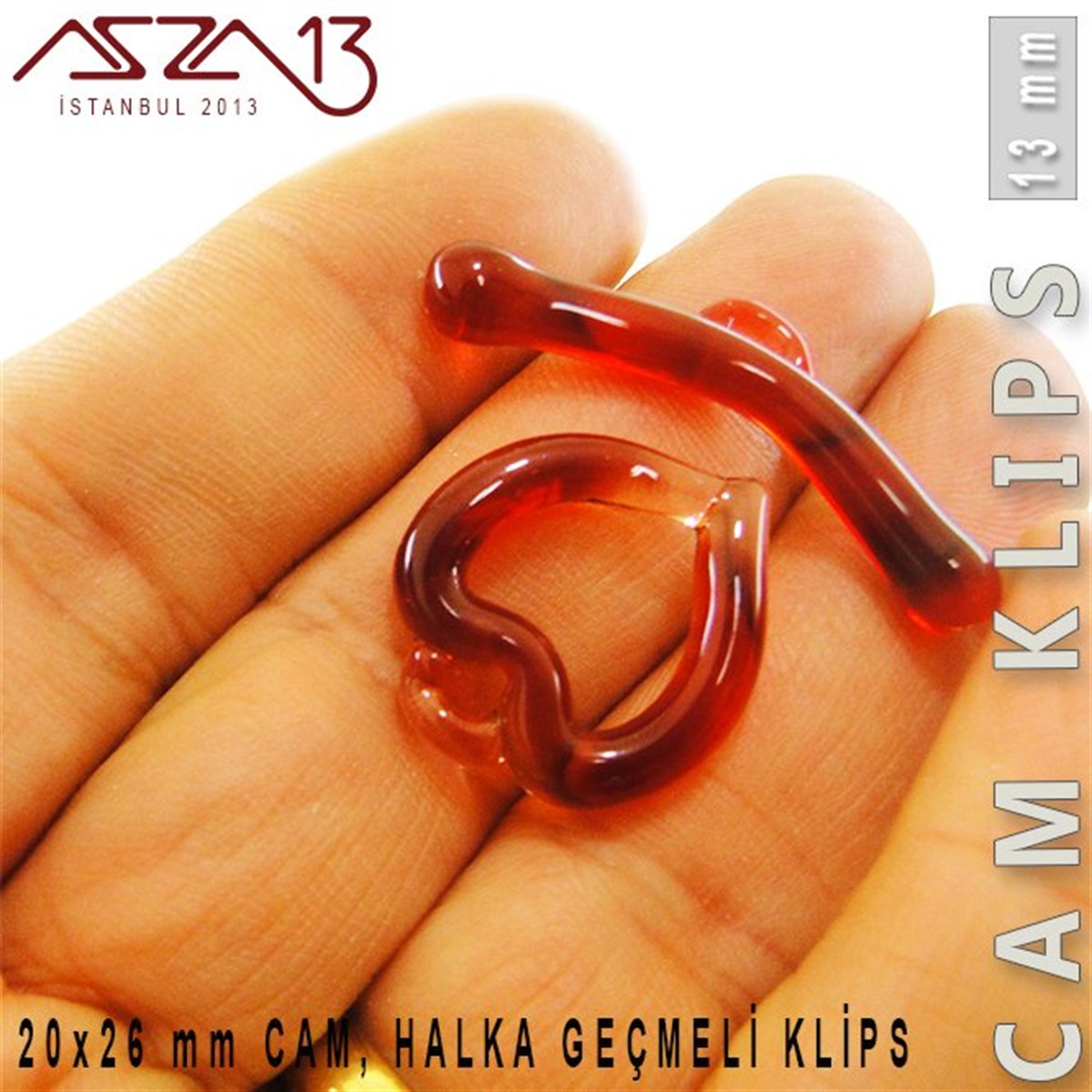 Klipsler, KilitlerTAKI MALZEMEBeadSmithGarnet, 13 mm, Cam Geçmeli Kalp Klips / Paket İçeriği 1 Adet
