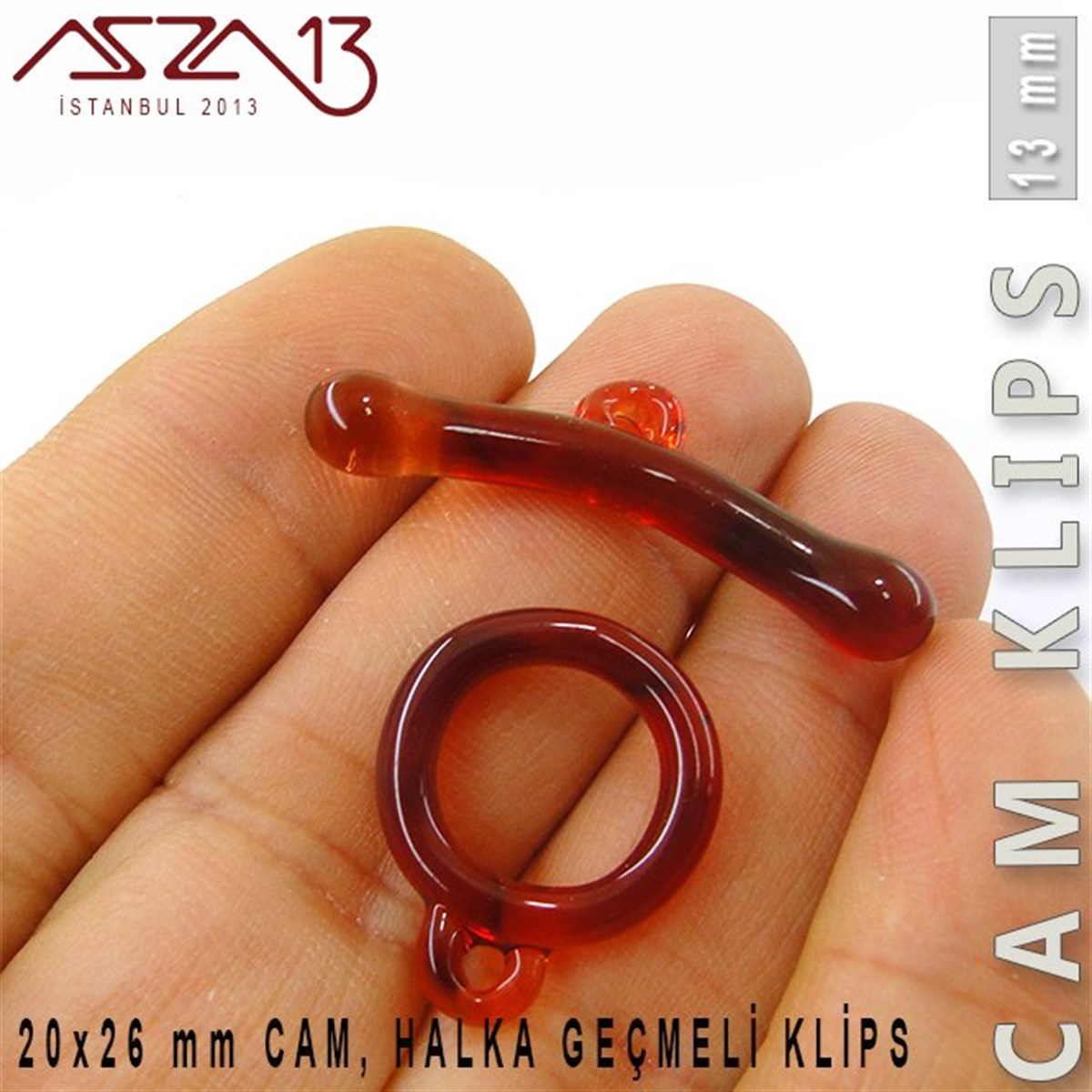 Klipsler, KilitlerTAKI MALZEMEBeadSmithGarnet, 13 mm, Cam Geçmeli Klips / Paket İçeriği 1 Adet