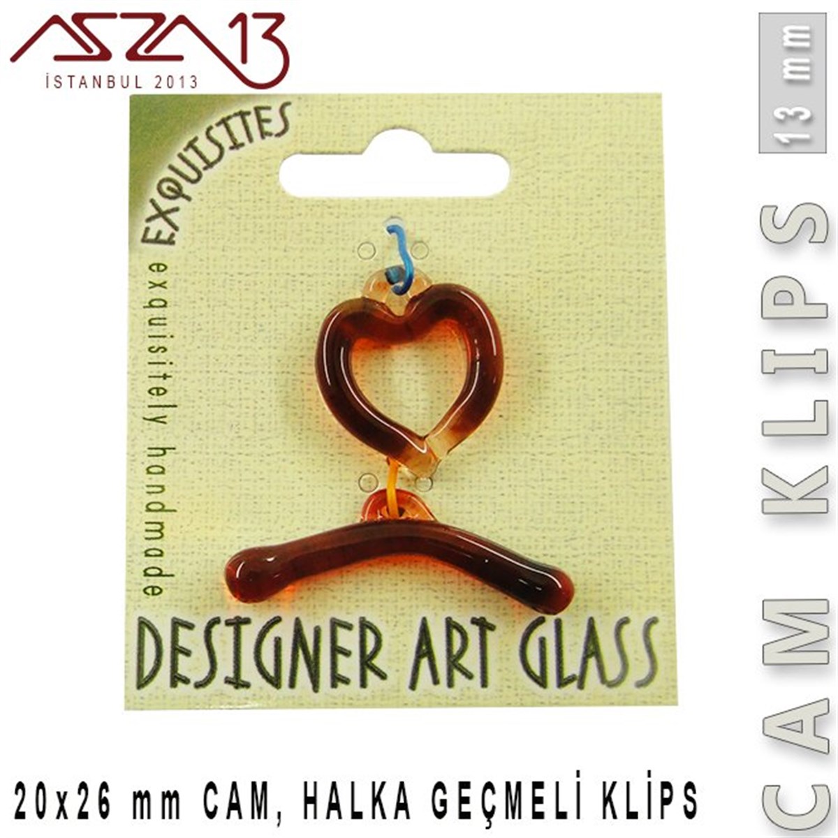 Klipsler, KilitlerTAKI MALZEMEBeadSmithGarnet, 13 mm, Cam Geçmeli Kalp Klips / Paket İçeriği 1 Adet