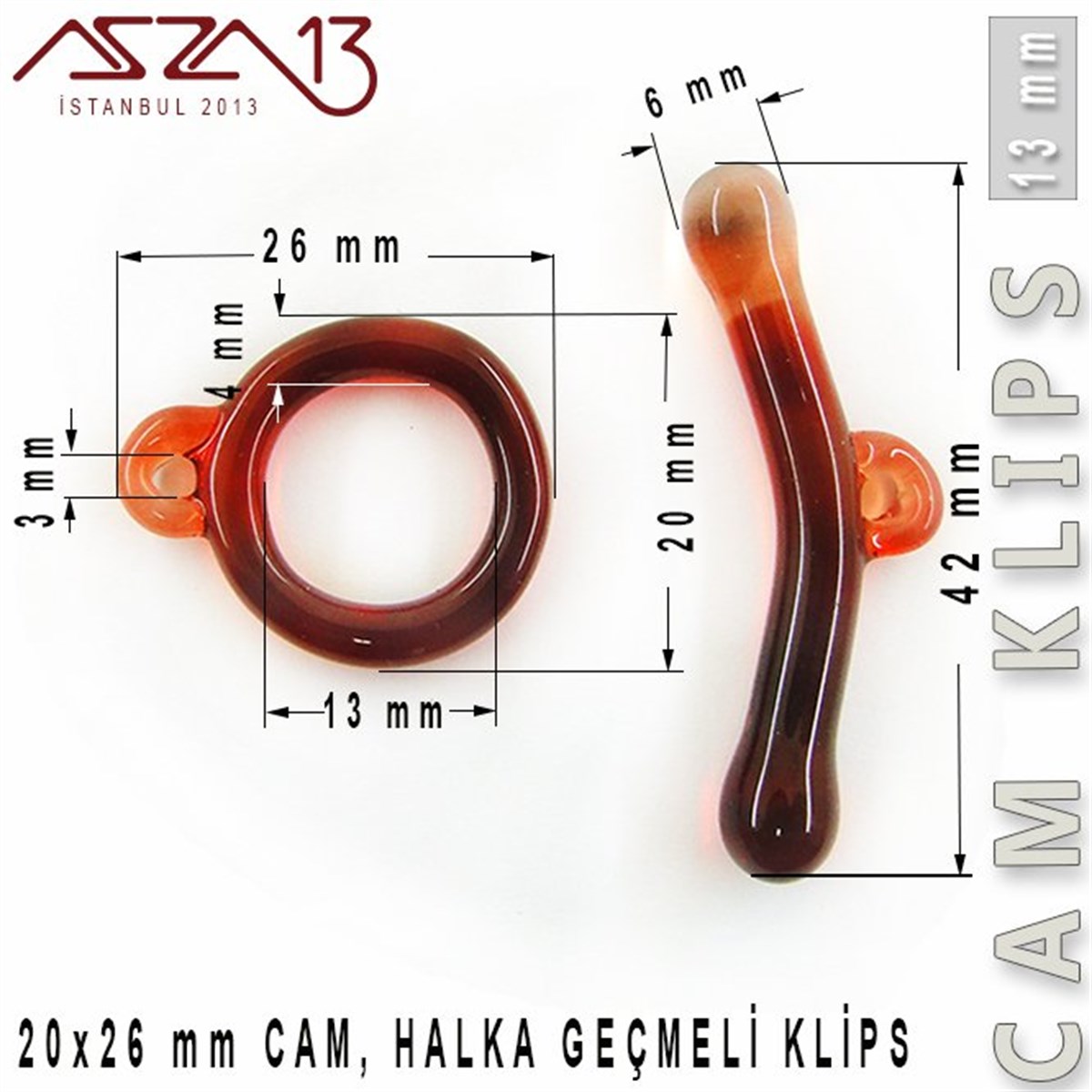 Klipsler, KilitlerTAKI MALZEMEBeadSmithGarnet, 13 mm, Cam Geçmeli Klips / Paket İçeriği 1 Adet
