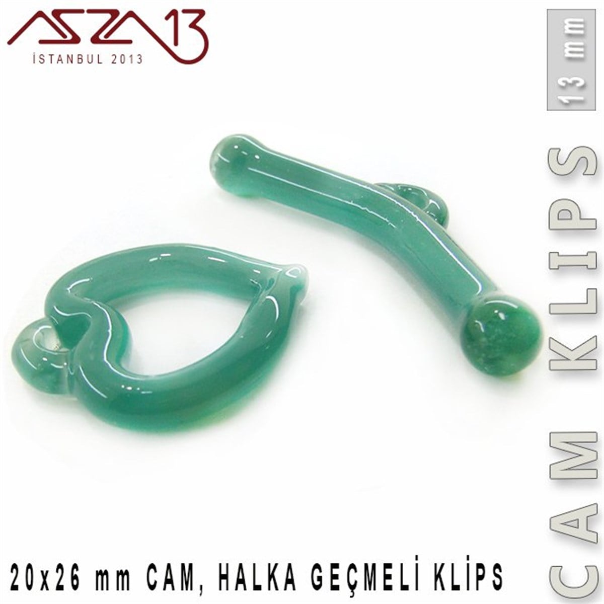 Klipsler, KilitlerTAKI MALZEMEBeadSmithTurkuaz, 13 mm, Cam Geçmeli Kalp Klips / Paket İçeriği 1 Adet