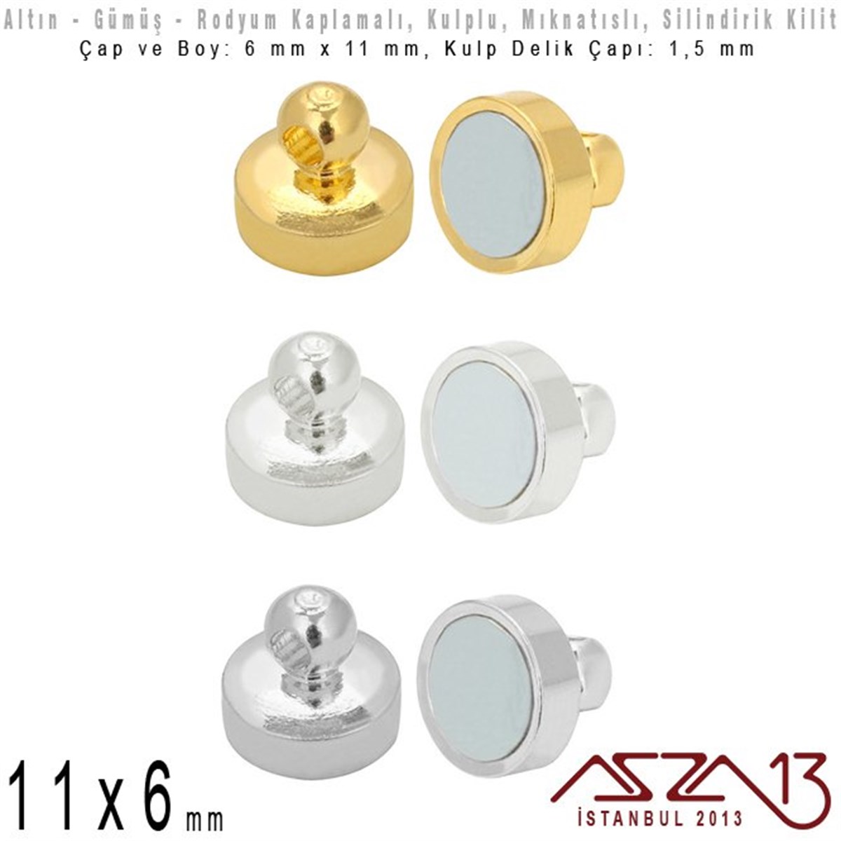 Klipsler, KilitlerTAKI MALZEMEMarkasızAltın, Gümüş ve Rodyum Kaplama Mıknatıslı Kilit (Klips) - Kulplu 11 x 6 mm / 1 Adet