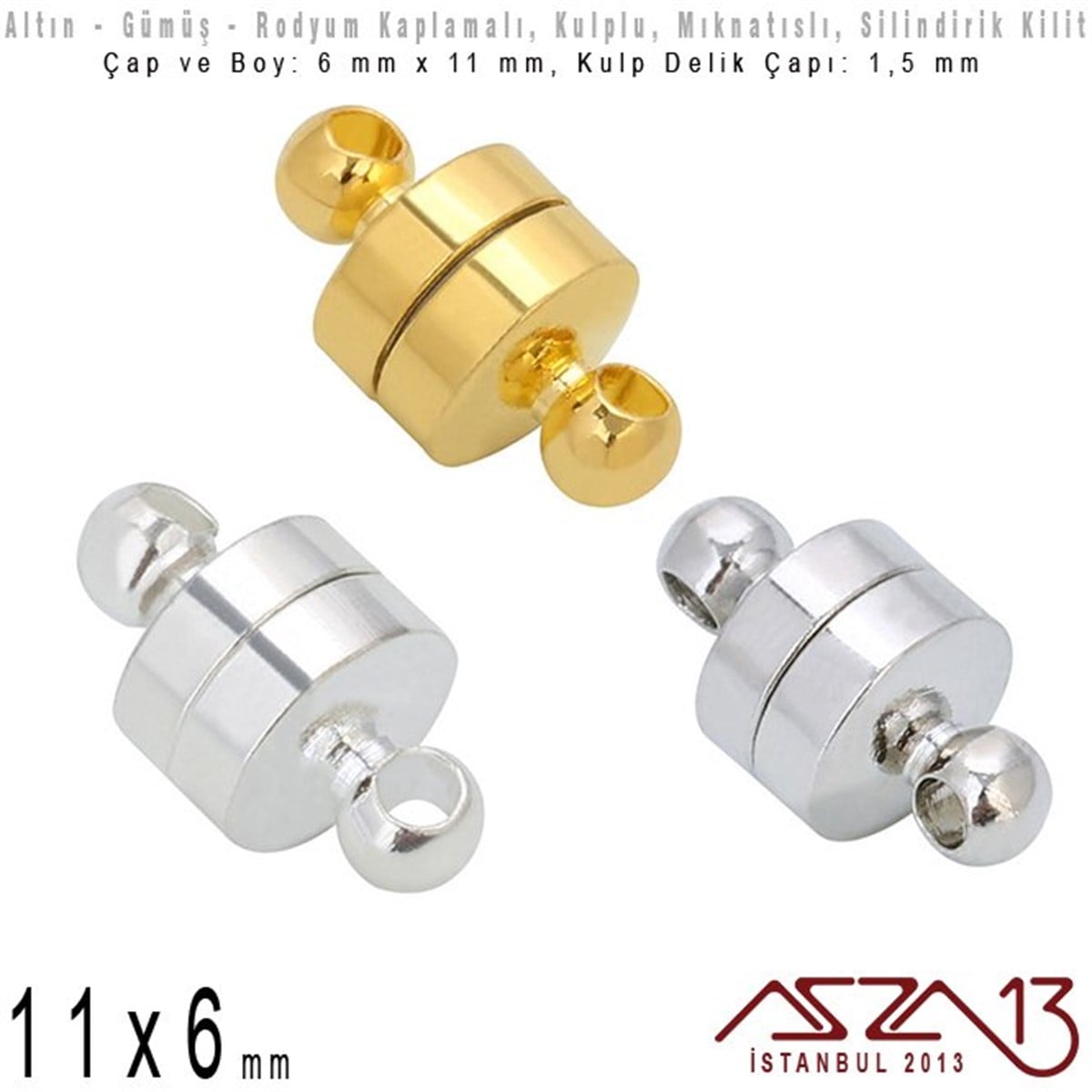Klipsler, KilitlerTAKI MALZEMEMarkasızAltın, Gümüş ve Rodyum Kaplama Mıknatıslı Kilit (Klips) - Kulplu 11 x 6 mm / 1 Adet