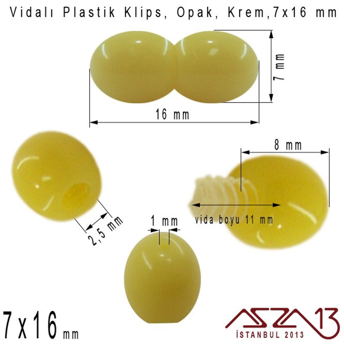 Klipsler, KilitlerTAKI MALZEMEMarkasızPlastik Vidalı Boncuk Kilit (Klips) - Opak Krem - 16x7 mm / 1 Adet