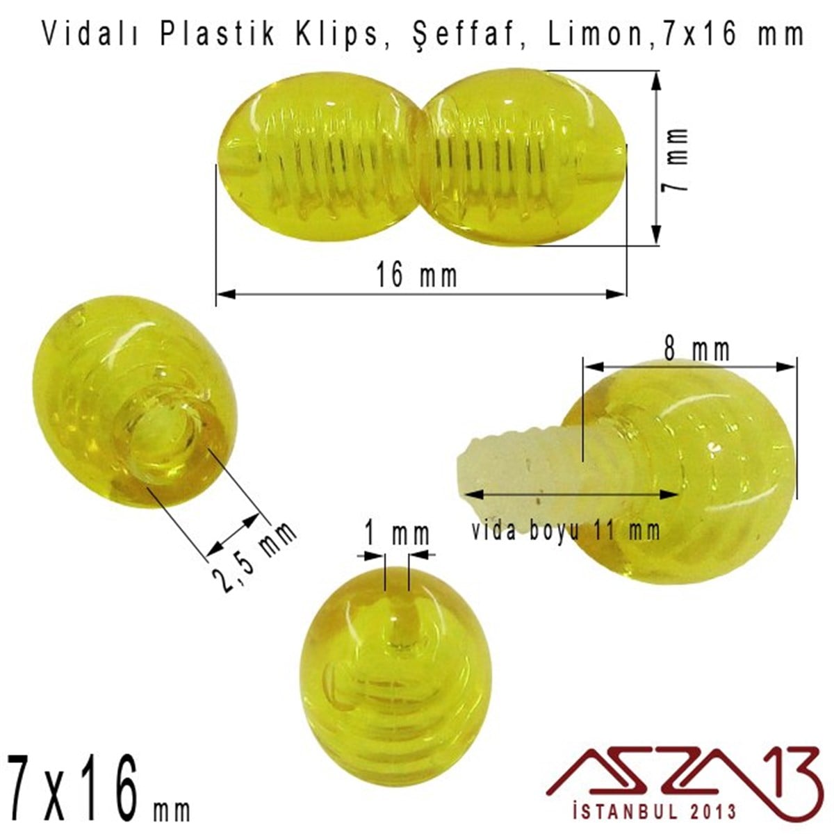 Klipsler, KilitlerTAKI MALZEMEMarkasızPlastik Vidalı Boncuk Kilit (Klips) - Şeffaf Limon - 16x7 mm / 1 Adet