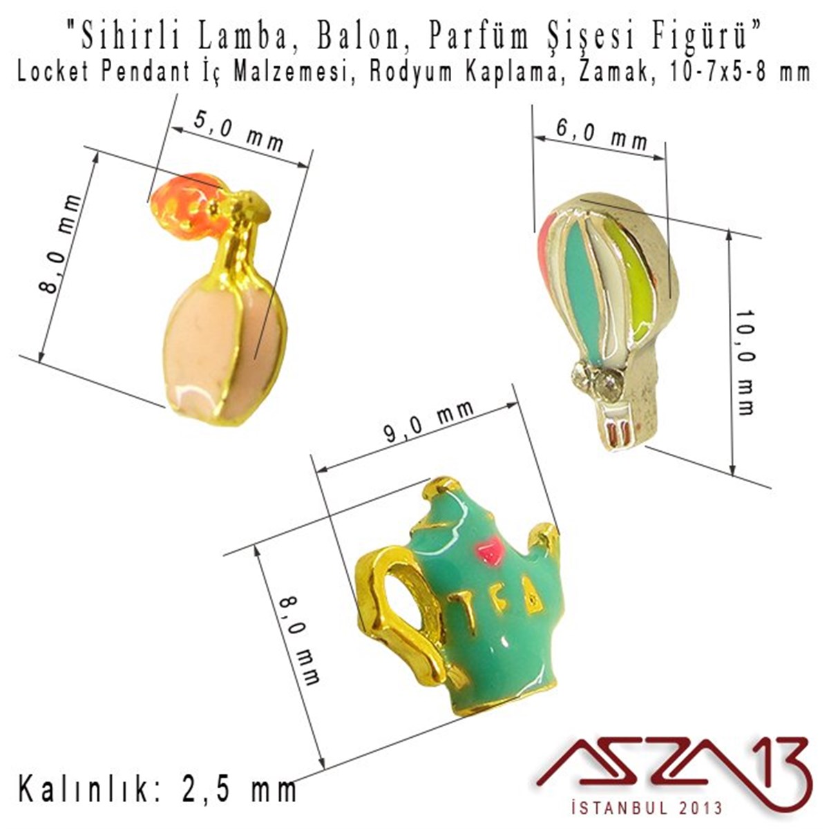 Kolye Ucu (Locket Pendant)TAKI MALZEMEMarkasızLocket Malzemesi 3''lü Sihirli Lamba-Balon-Parfüm Şişesi 7-10x5-8 mm