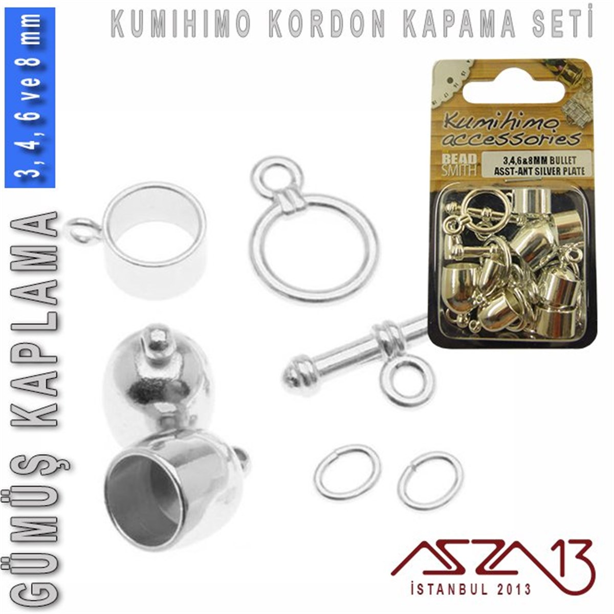 Kordon Sonu Kapsül ve Klips Kapama SetiTAKI MALZEMEBeadSmithGümüş Kaplamalı, 3,4,6 ve 8 mm Kapsül-Klips Kapama Seti