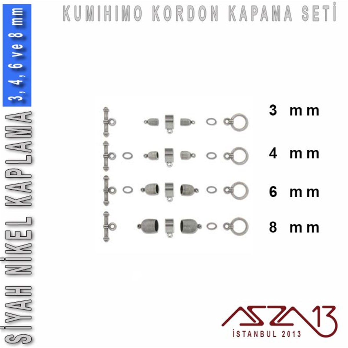 Kordon Sonu Kapsül ve Klips Kapama SetiTAKI MALZEMEBeadSmithSiyah Oksit Kaplamalı, 3,4,6 ve 8 mm Kapsül-Klips Kapama Seti