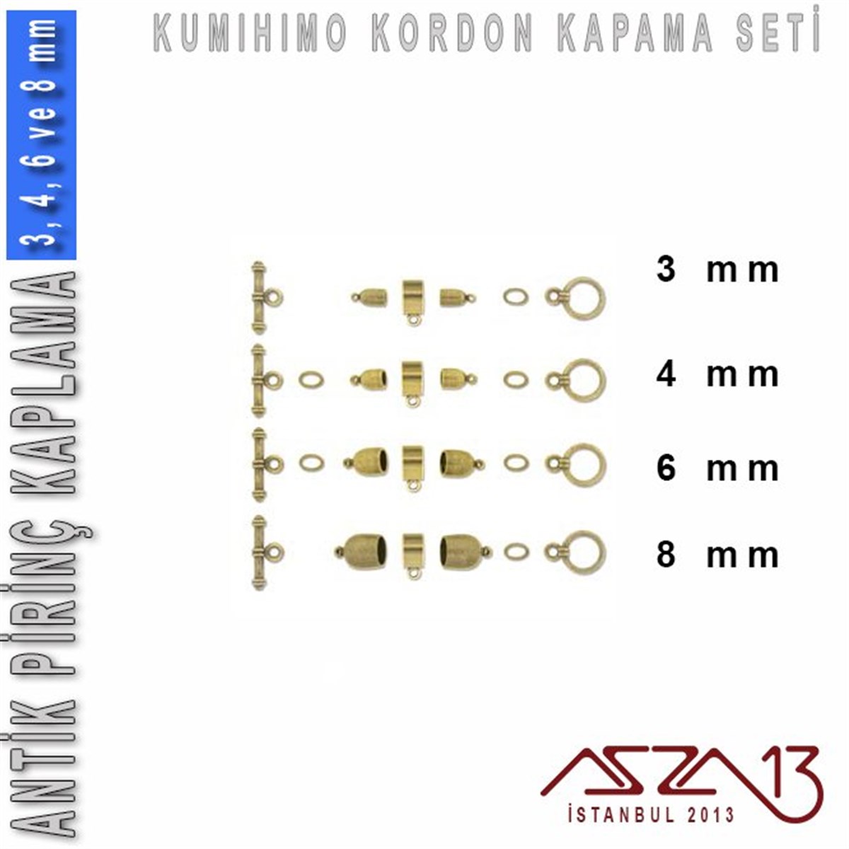 Kordon Sonu Kapsül ve Klips Kapama SetiTAKI MALZEMEBeadSmithAntik Pirinç Kaplamalı, 3,4,6 ve 8 mm Kapsül-Klips Kapama Seti