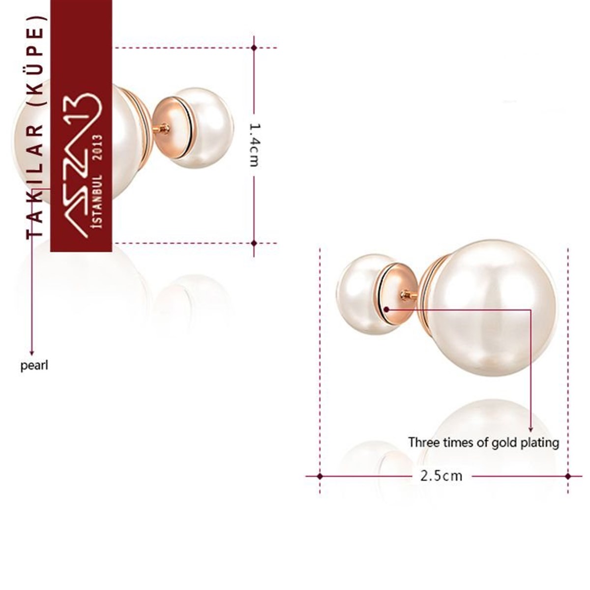KüpeTAKIMarkasızRose Gold Beyaz İnci Küpe