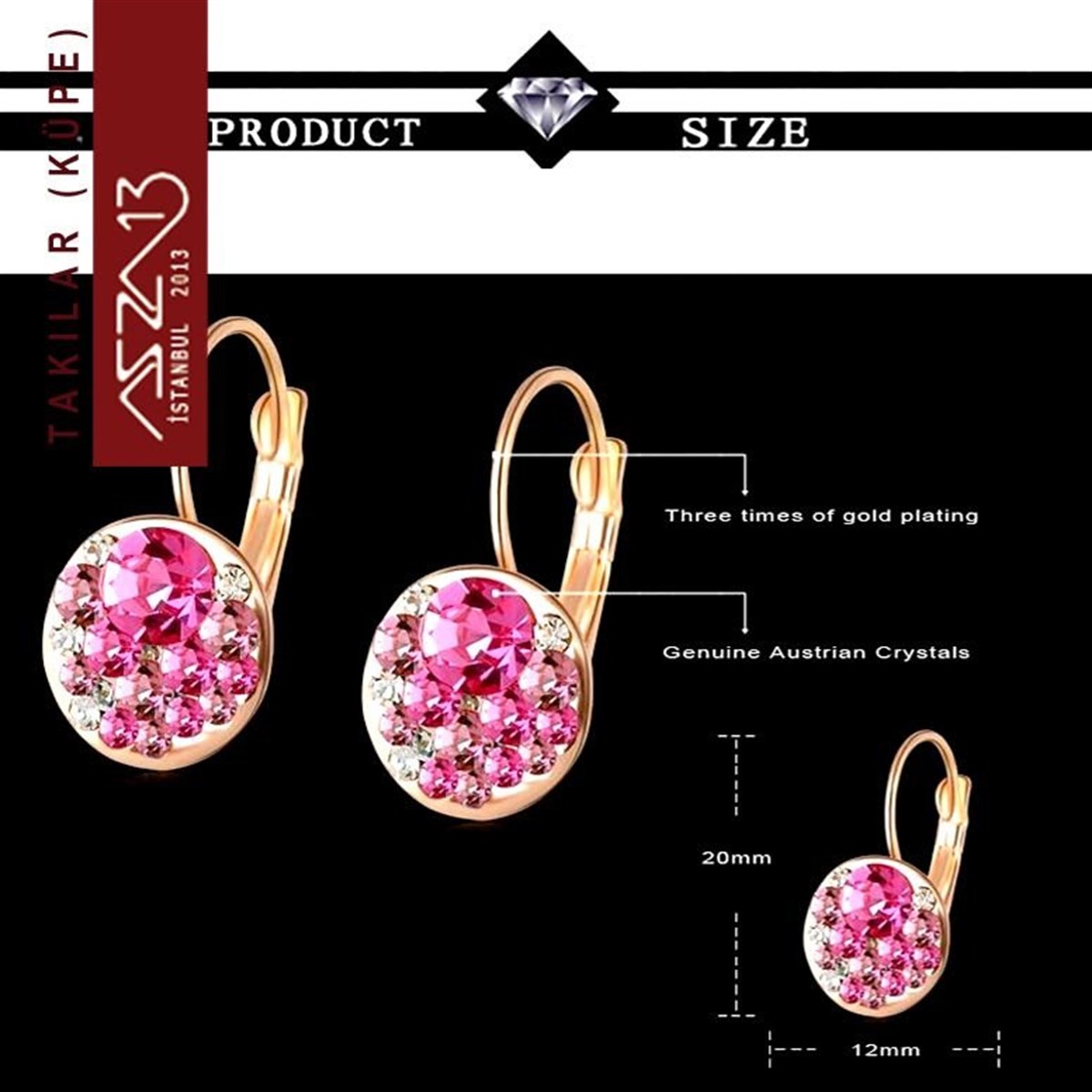 KüpeTAKIMarkasızRose Kristal Taşlı Rose Gold Sallantı Küpe