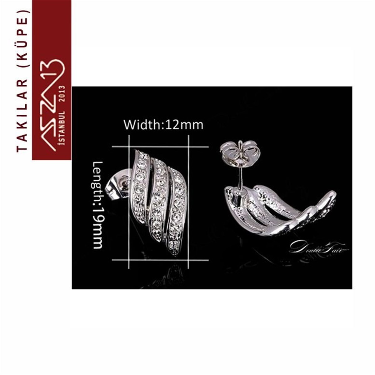 KüpeTAKIMarkasız''Vintaj'' Kristal Taşlı Platinyum Kıvrık Sallantı Küpe