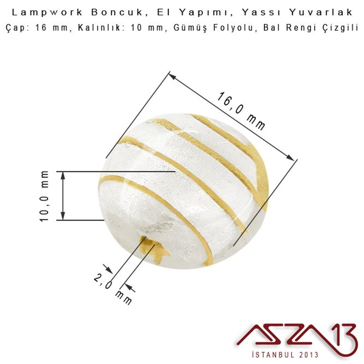 Lampwork BoncukBONCUK ve TAŞBeadSmithBal Rengi, Yassı Yuvarlak, 16 mm Lampwork Boncuk / Paket İçeriği 4 Adet