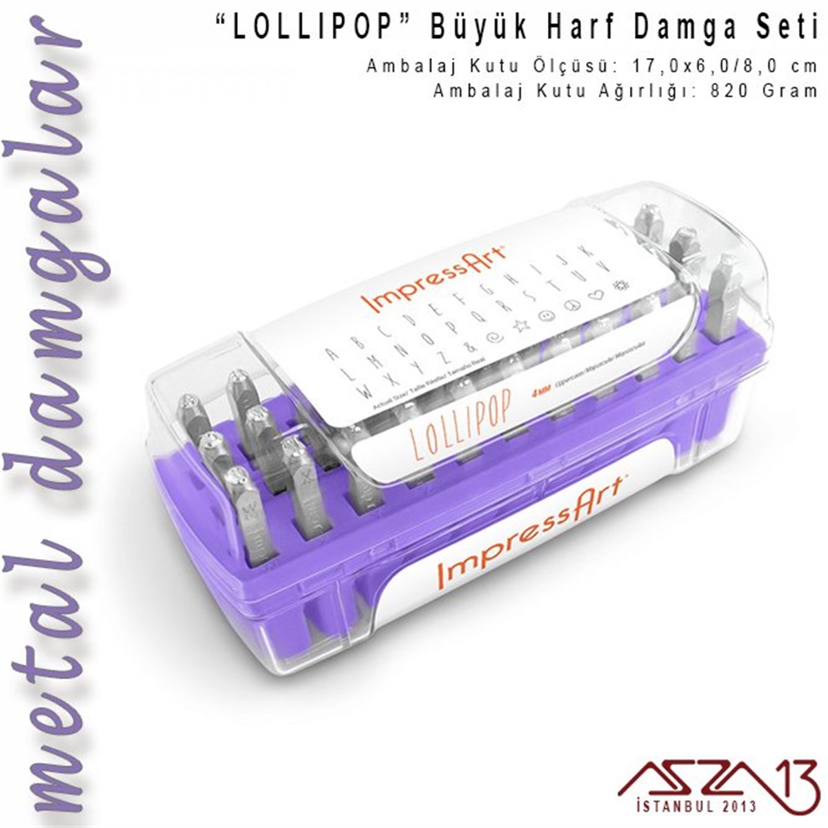 Metal Harf Damga SetiALET, ARAÇ ve GEREÇImpressArt''Lollipop'' Font Büyük Harf Damga Seti, 4 mm