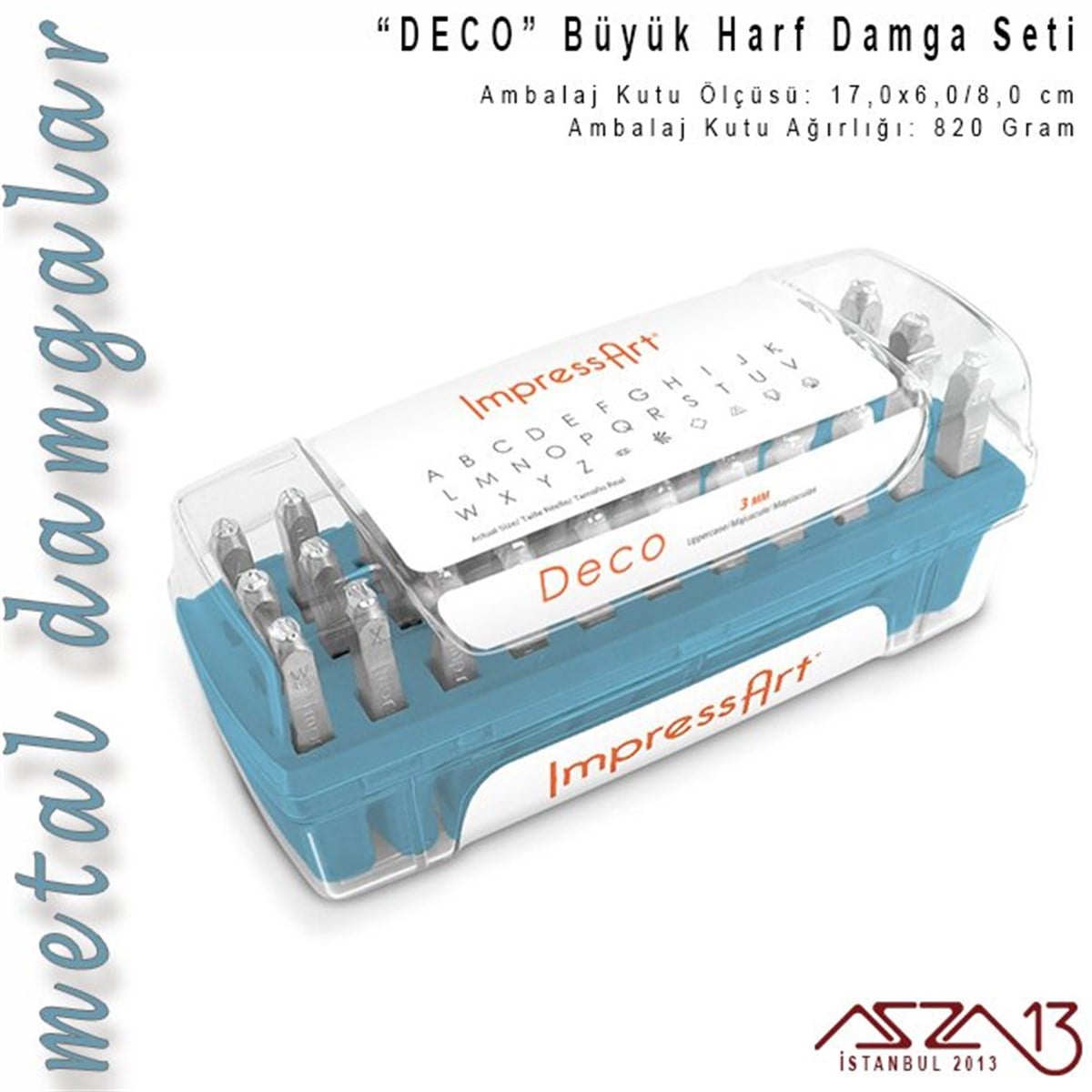 Metal Harf Damga SetiALET, ARAÇ ve GEREÇImpressArt''Deco'' Font Büyük Harf Damga Seti, 3 mm