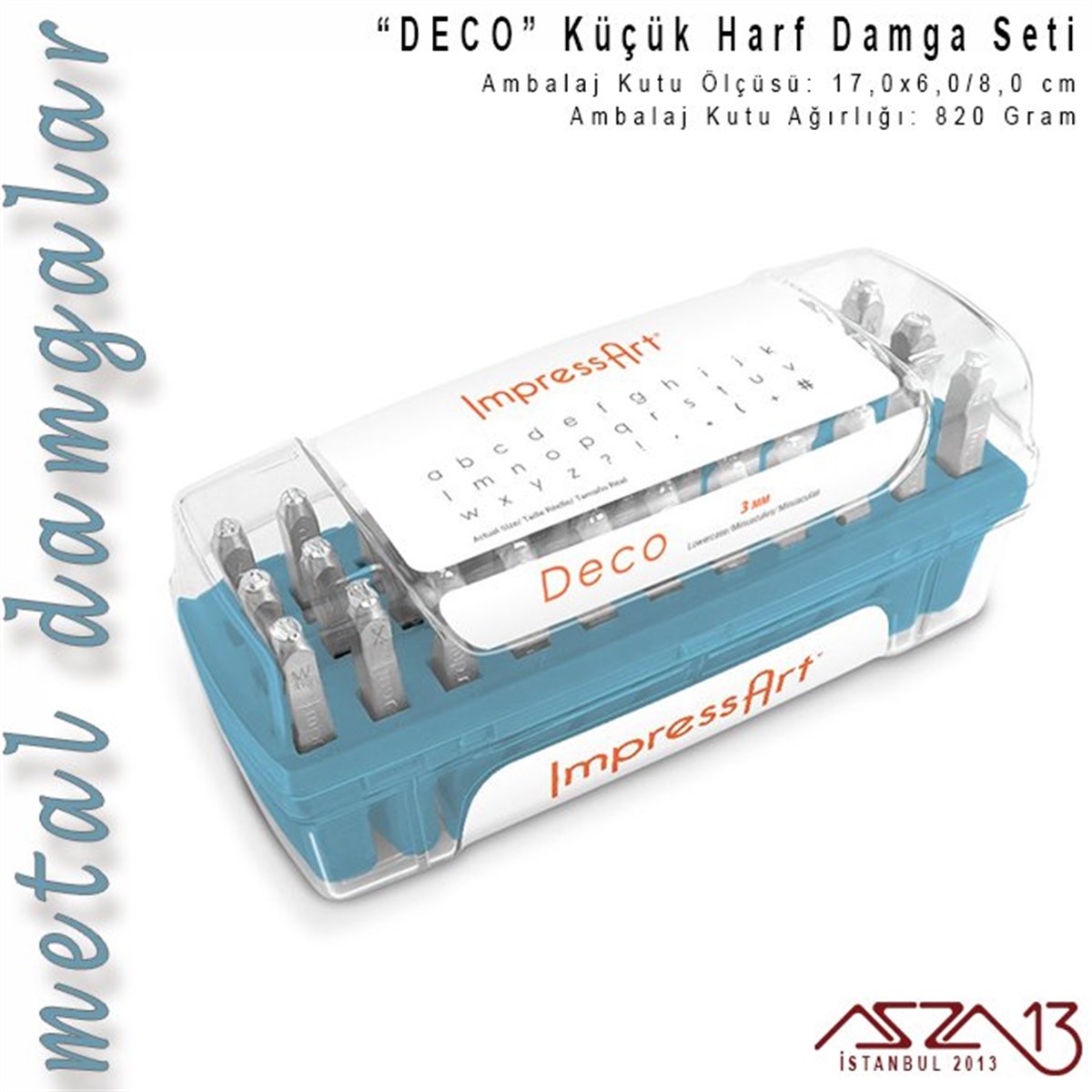 Metal Harf Damga SetiALET, ARAÇ ve GEREÇImpressArt''Deco'' Font Küçük Harf Damga Seti, 3 mm