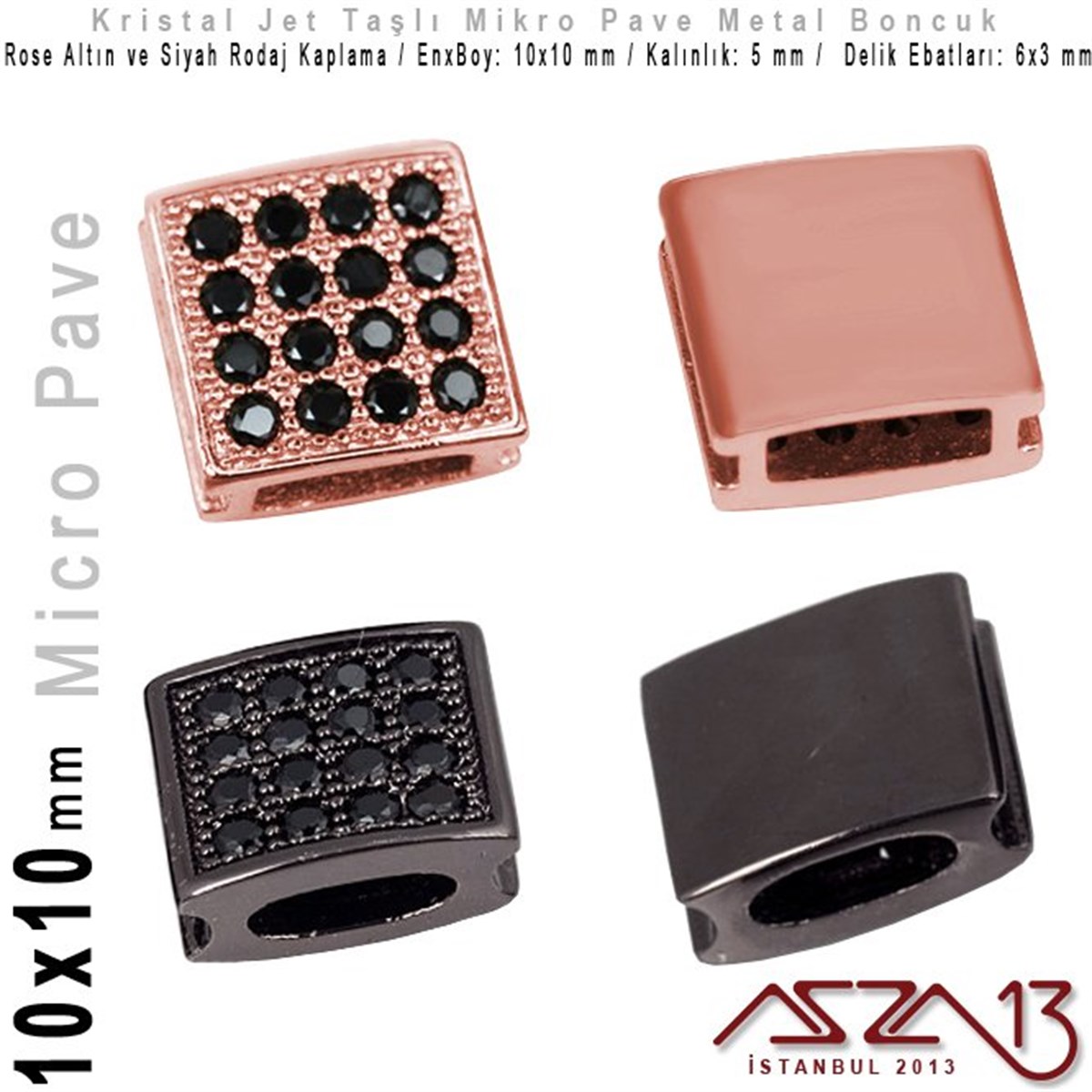 Micro Pave BoncuklarTAKI MALZEMEMarkasızRose Altın / Siyah Rodaj Kaplama, Jet Kristal Taşlı 7 mm Micro Pave Kare Boncuk / Paket İçeriği 1 Adet