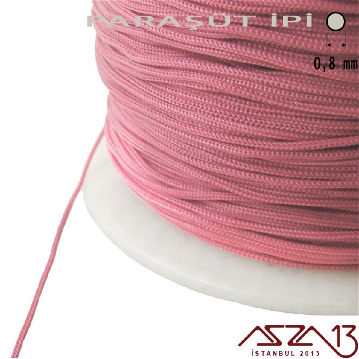 Paraşüt İplerTAKI MALZEMEMarkasızAçık Pembe 0,8 mm Paraşüt İp (Bobin 100 metre)