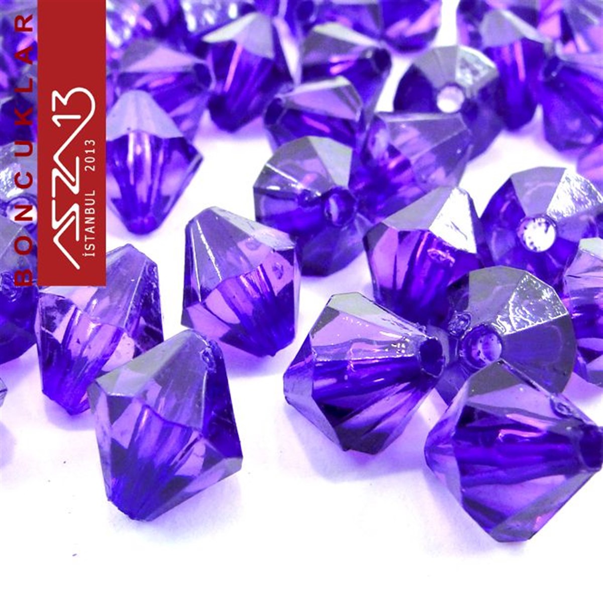 Plastik BoncukBONCUK ve TAŞMarkasızBikon (Piramit), 8 mm, Koyu Eflatun Boncuk / Paket İçeriği 110 Adet
