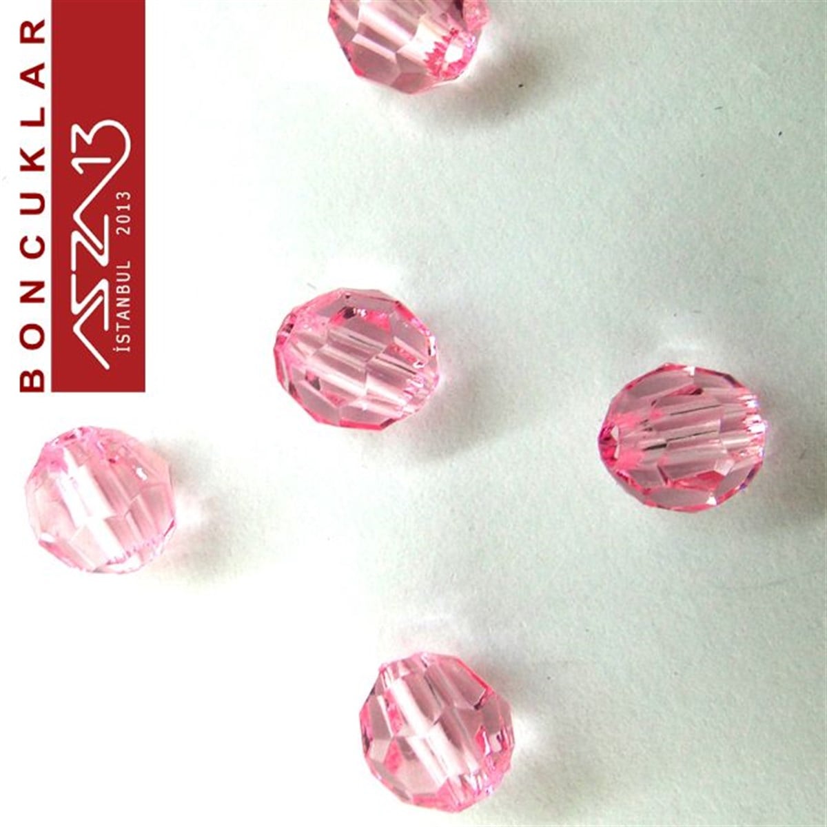 Plastik BoncukBONCUK ve TAŞMarkasızFasetli, 8 mm, Yuvarlak, Açık Pembe Boncuk / Paket İçeriği 65 Adet