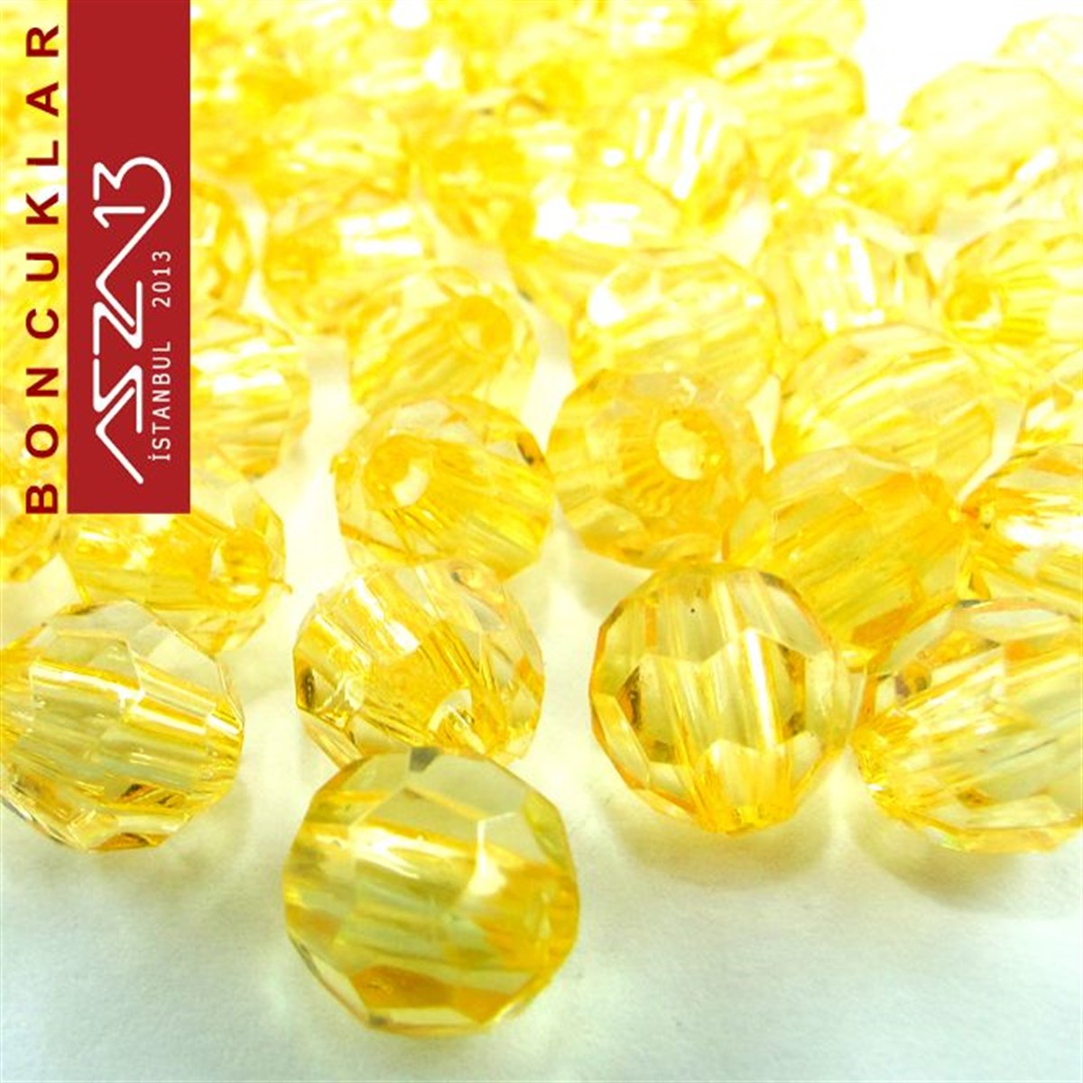 Plastik BoncukBONCUK ve TAŞMarkasızFasetli, 8 mm, Yuvarlak, Açık Turuncu Boncuk / Paket İçeriği 65 Adet