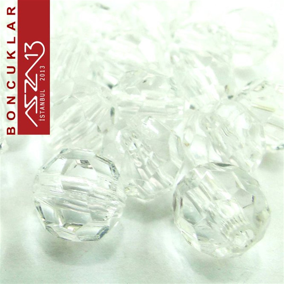 Plastik BoncukBONCUK ve TAŞMarkasızFasetli, 10 mm, Yuvarlak, Beyaz Boncuk / Paket İçeriği 20 Adet