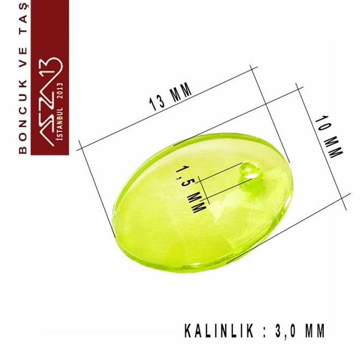Plastik BoncukBONCUK ve TAŞMarkasızOval 13 mm, Açık Yeşil Şeffaf Boncuk / Paket İçeriği 10 Adet
