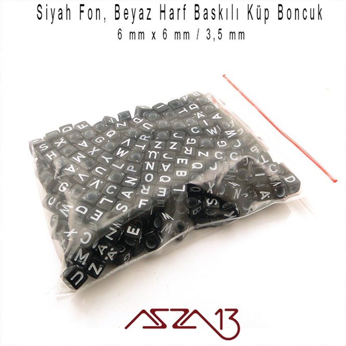 Plastik BoncukBONCUK ve TAŞMarkasızSiyah Zemin * Beyaz Harf - Küp (Zar) Boncuk - 6 mm / 300 Adet
