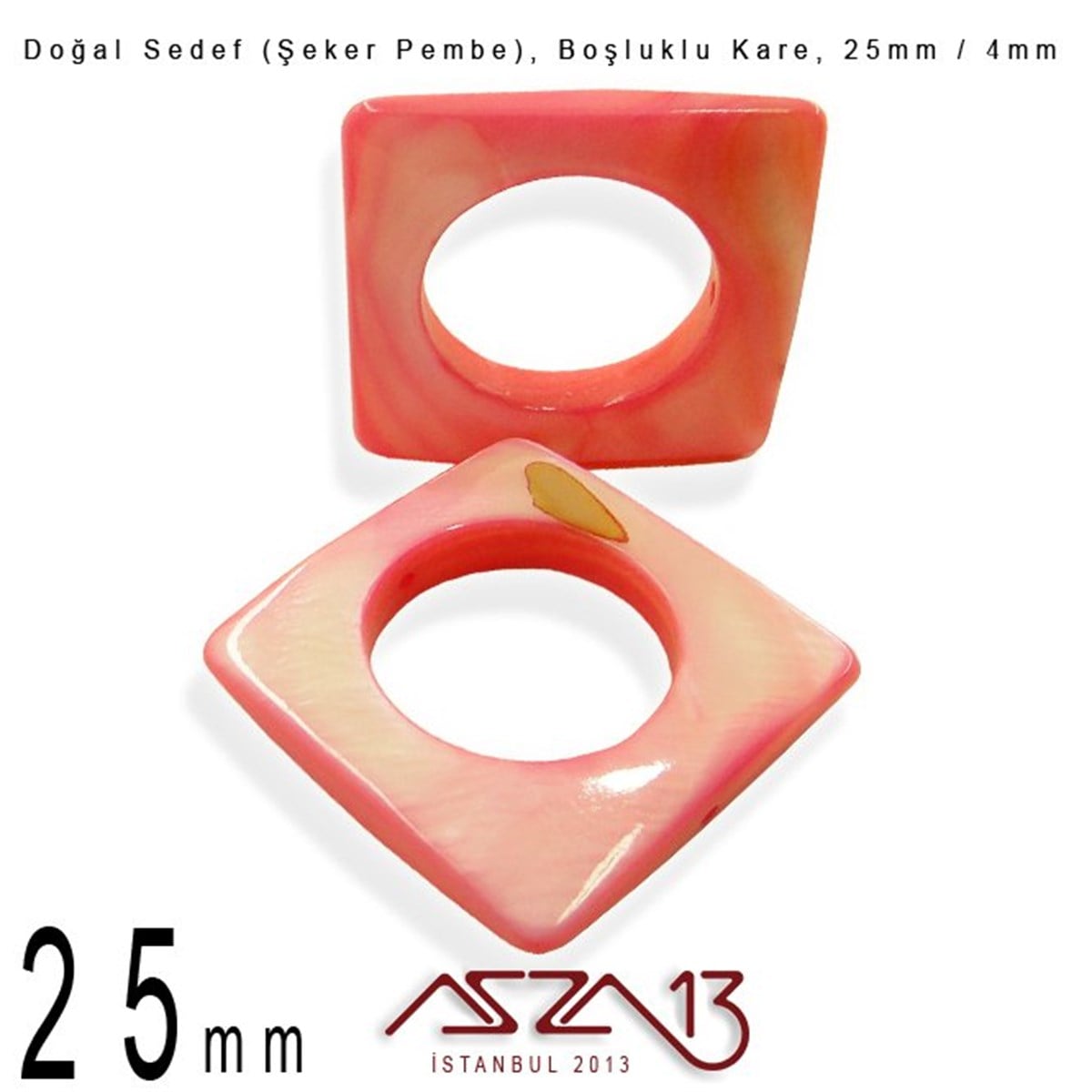 Sedef Taş ve BoncukBONCUK ve TAŞMarkasız25 mm Şeker Pembe, Doğal Sedef Boşluklu Kare Boncuk / Paket İçeriği 3 Adet