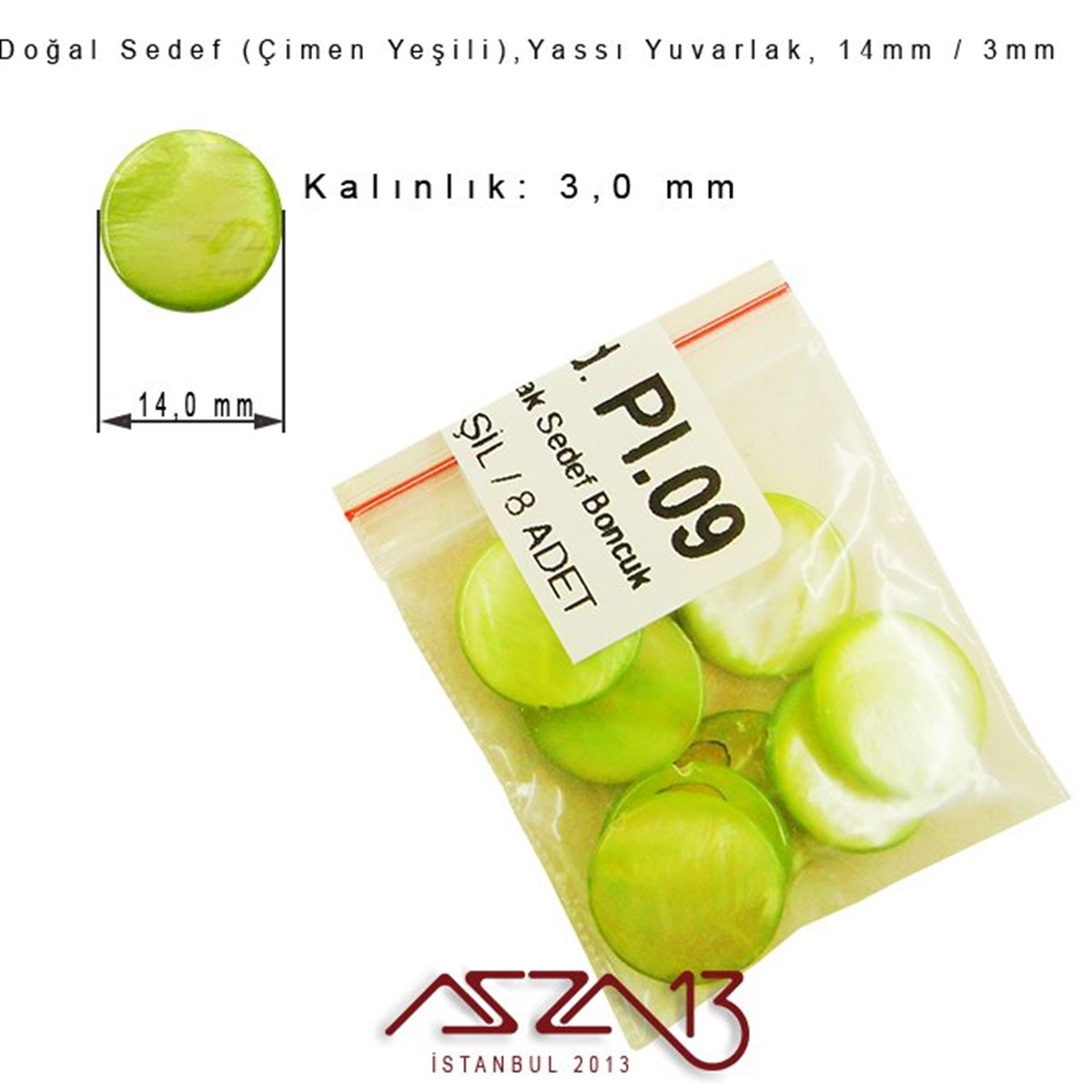 Sedef Taş ve BoncukBONCUK ve TAŞMarkasız14 mm Çimen Yeşili, Doğal Sedef Yassı Yuvarlak Boncuk / Paket İçeriği 8 Adet