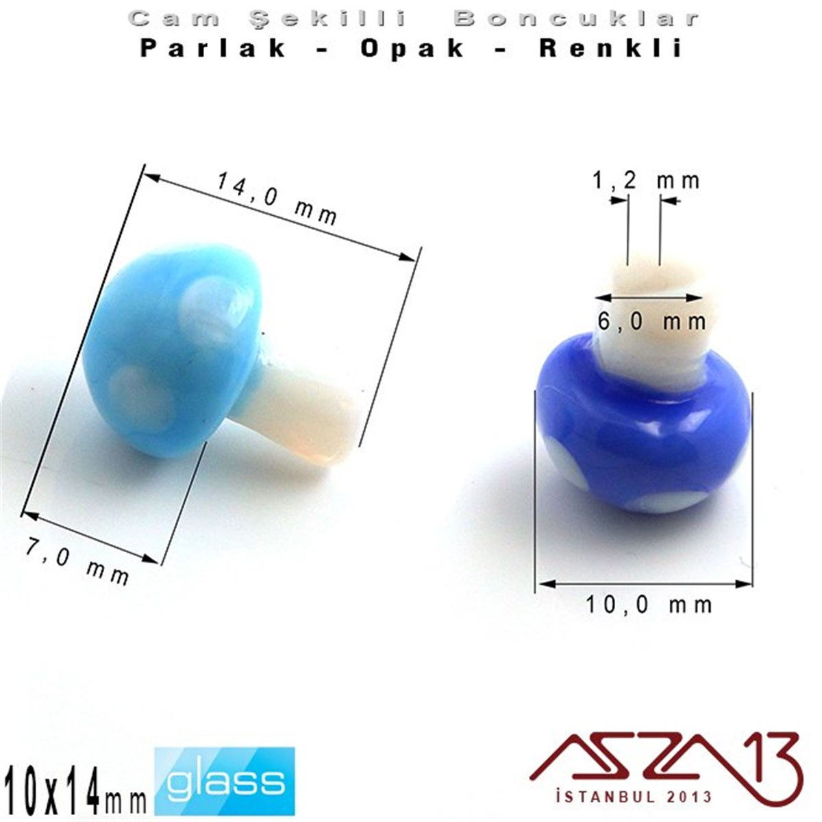 Şekilli Cam BoncuklarBONCUK ve TAŞMarkasız10x14 mm - Parlak ve Opak - Cam - Lacivert ve Gök Mavi - Mantar Boncuk / 1 Adet
