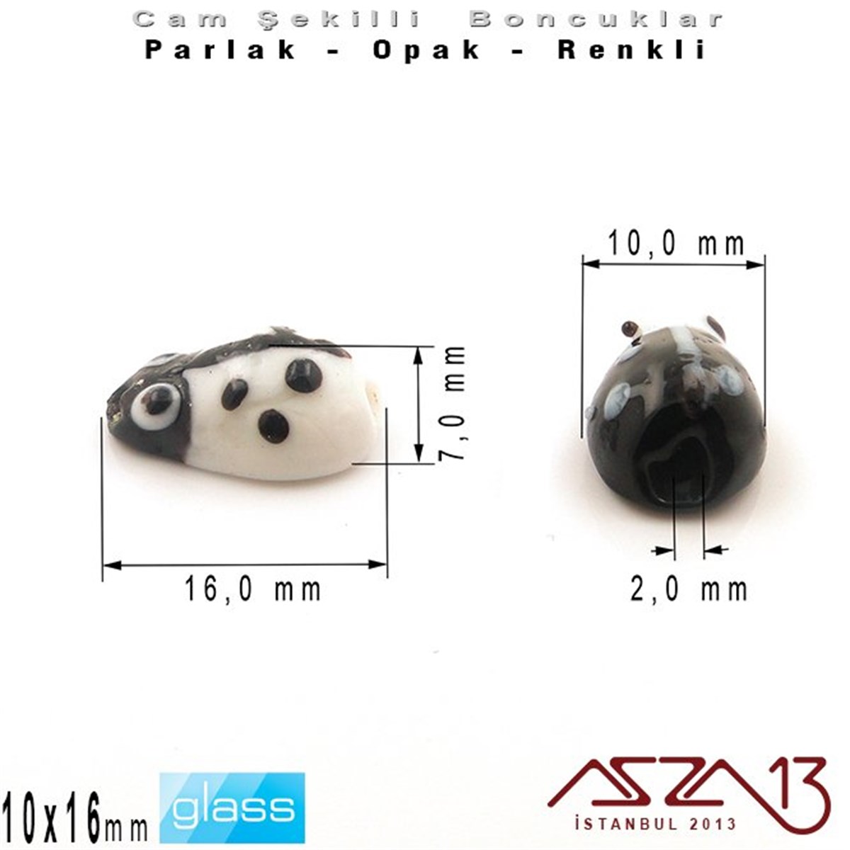 Şekilli Cam BoncuklarBONCUK ve TAŞMarkasız10x16 mm - Parlak ve Opak - Cam - Siyah ve Beyaz - Uğur Böceği Boncuk / 1 Adet