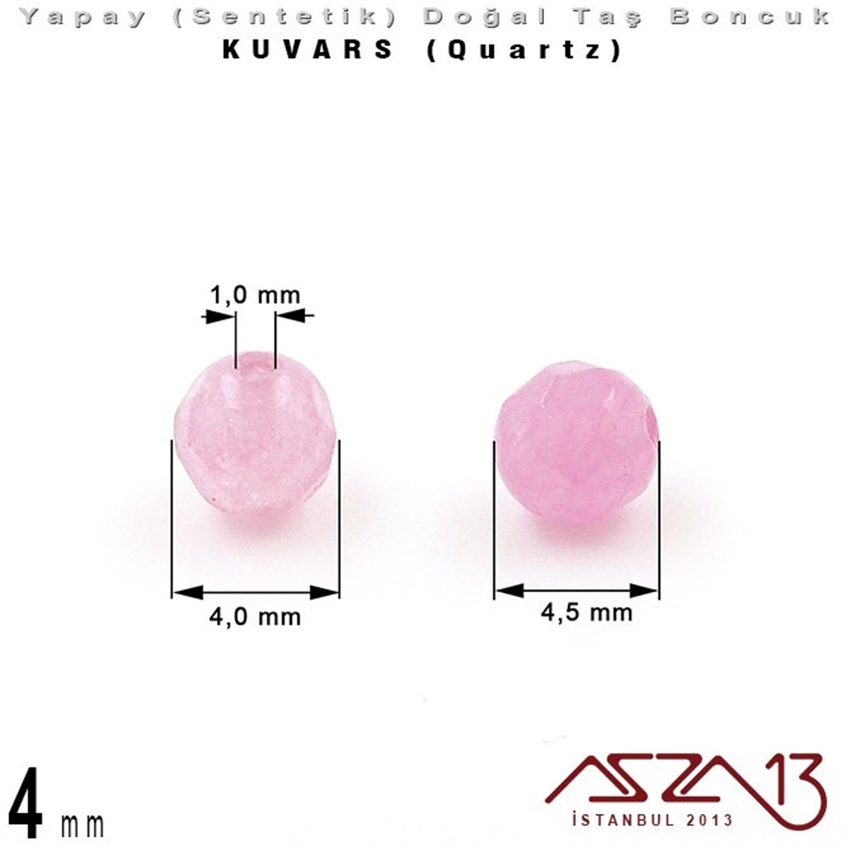 Sentetik Doğal Taş BoncuklarBONCUK ve TAŞMarkasız4 mm - Sentetik - Yuvarlak - Geodezik Yüzey - Pembe Kuvars (Rose Quartz) / 34 Adet