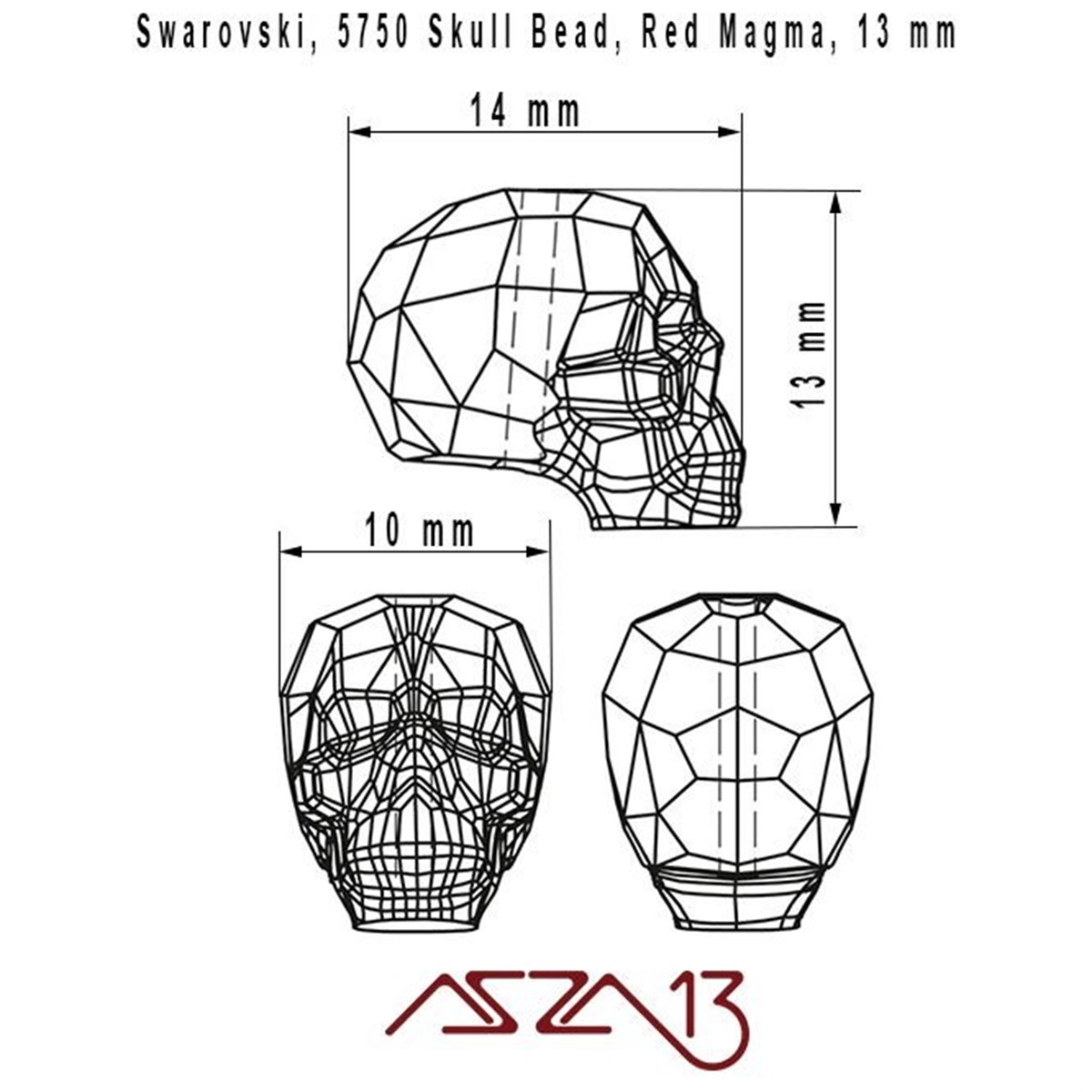 Swarovski Elements Bead, Kristal BoncukSWAROVSKI®  ELEMENTSSwarovskiSwarovski 5750 Red Magma (Skull Bead) 13 mm Kurukafa Boncuk