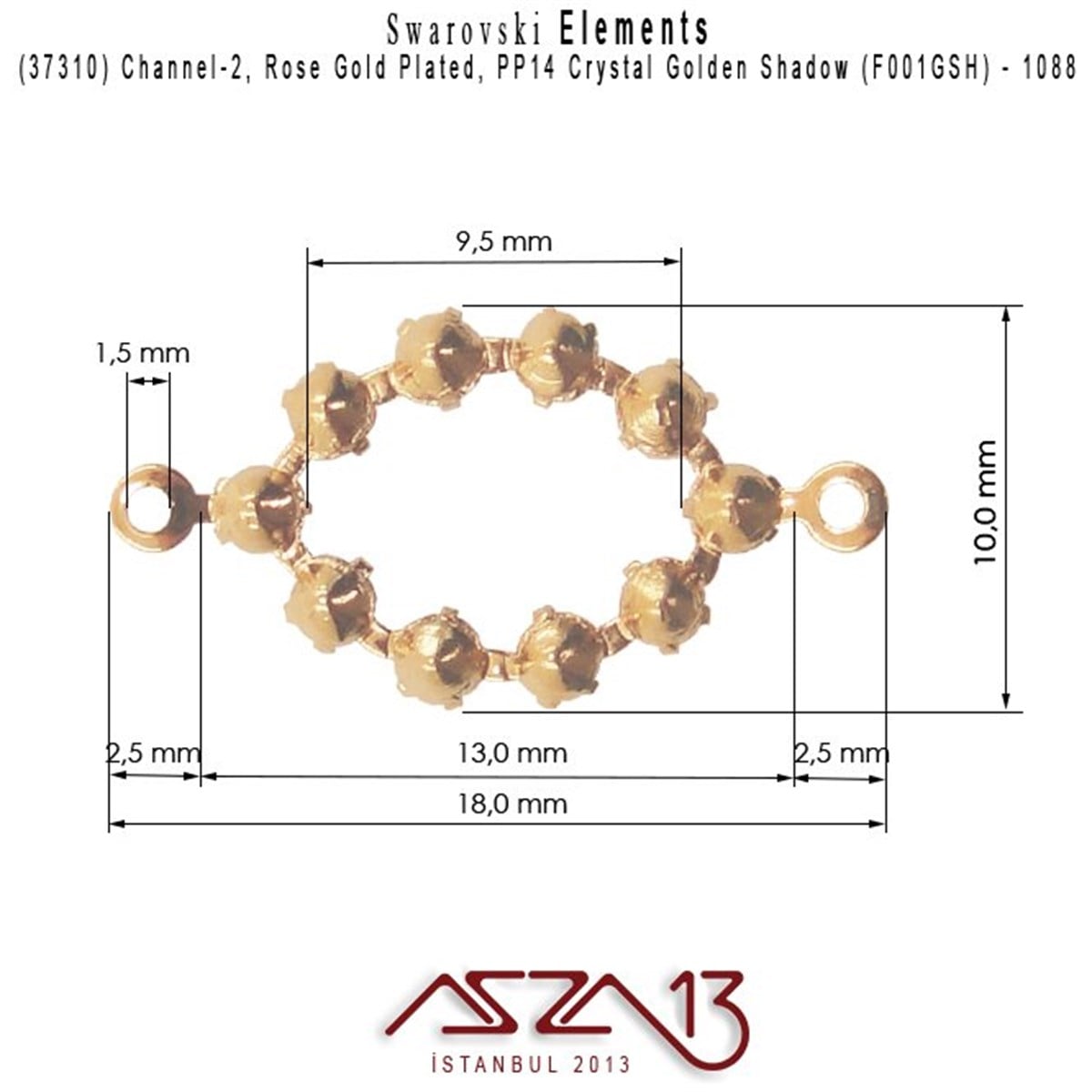 Swarovski Elements Findings, Kristal Ara MalzemelerSWAROVSKI®  ELEMENTSSwarovski37310 F001GSH (Crystal Golden Shadow) 1088 PP 14 Rose Gold Plated Linked / 1 Adet