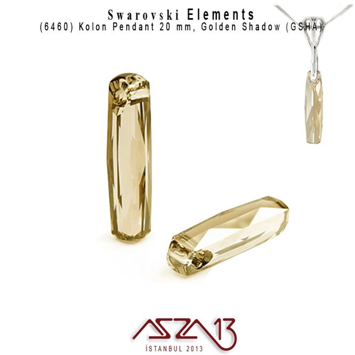Swarovski Elements PendantSWAROVSKI®  ELEMENTSSwarovski6460 001 GSHA (Crystal Golden Shadow)  Pendant (Gölgeli Altın Kristal Renk, Dikdörtgen Şekilli Uç) 20 mm / Paket İçeriği 1 Adet