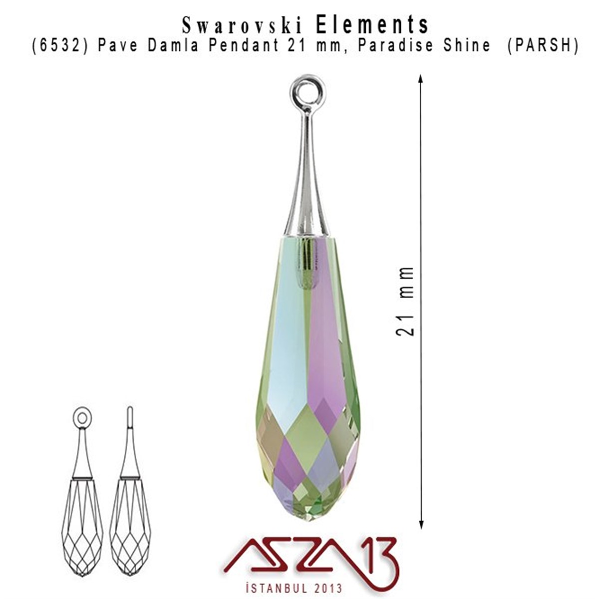 Swarovski Elements ÜrünleriSWAROVSKI®  ELEMENTSSwarovski6532  001 PARSH (Crystal Paradise Shine) Pure Drop Pendant 21 mm / Paket İçeriği 1 Adet